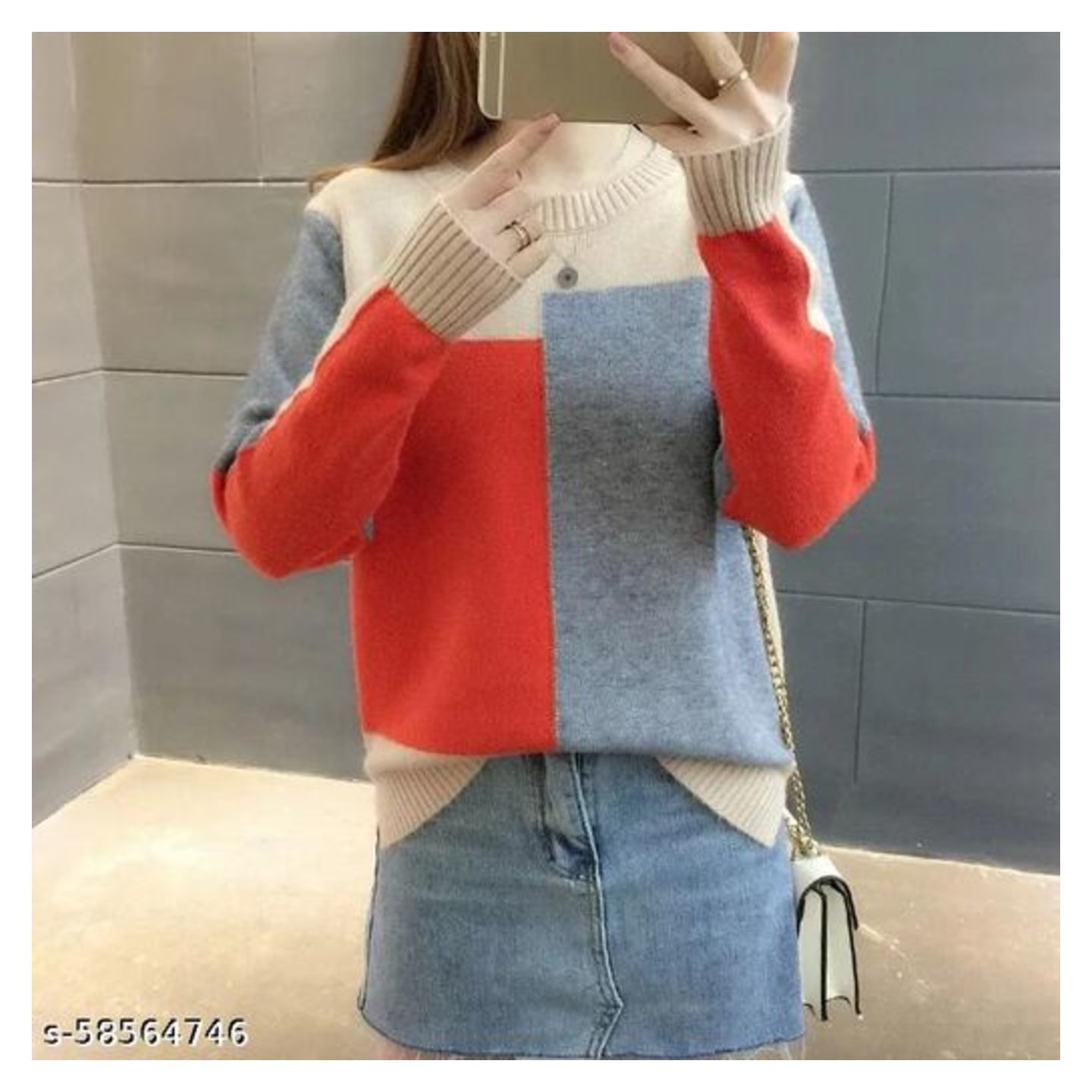 Waowprix Colourblocked chunky soft knit sweater