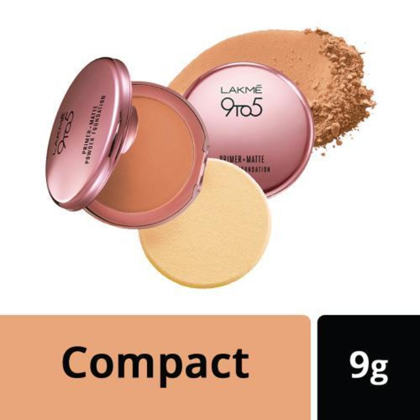 Lakme 9 To 5 Primer + Matte Powder Foundation Compact, Natural Almond, 9 G