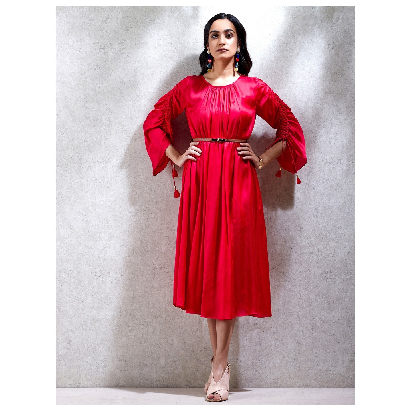 Vermilion Red Dress with Belt