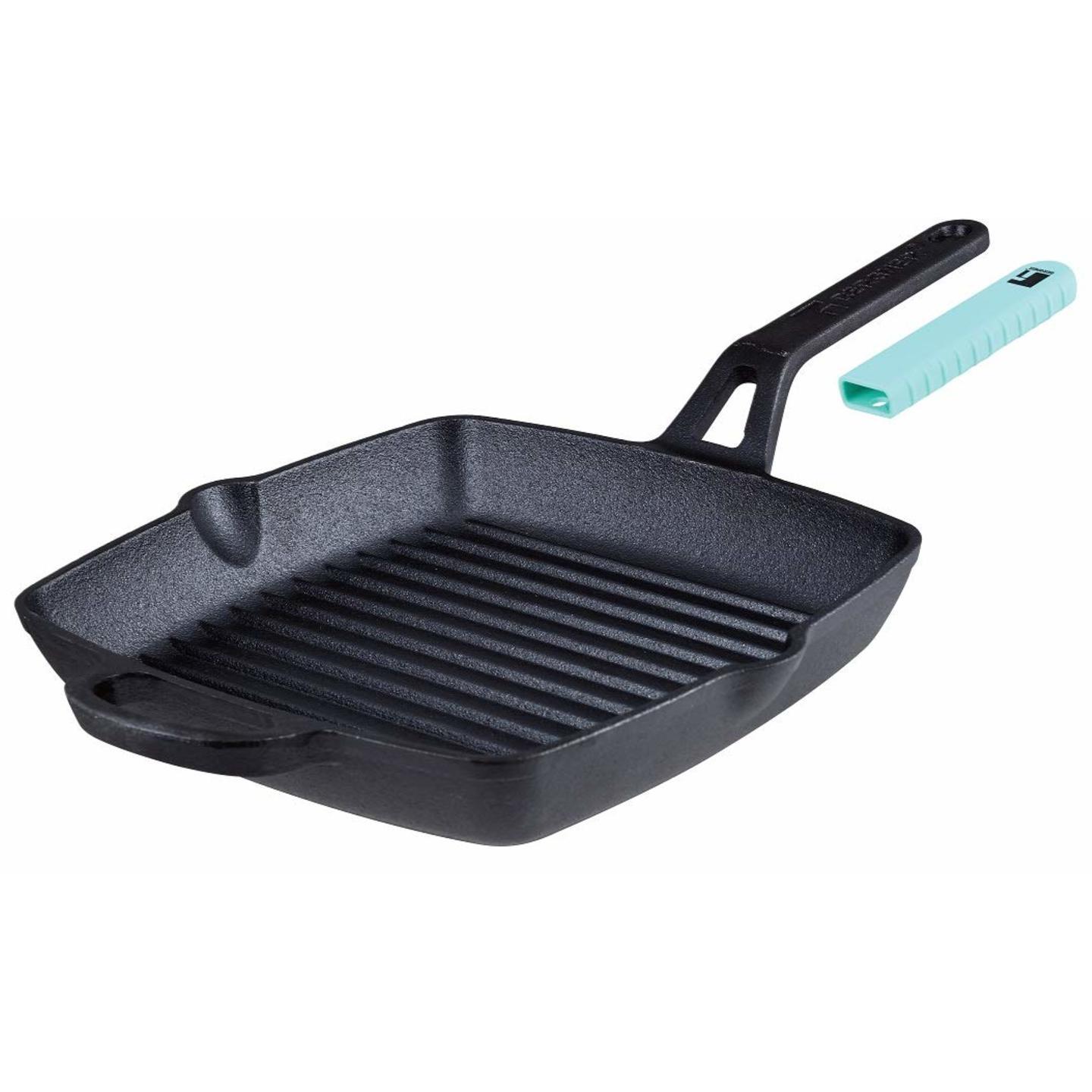 BERGNER ELEMENTS PRE-SEASONED CAST IRON GRILL PAN, 27X24X5 CM, INDUCTION FRIENDLY, BLACK