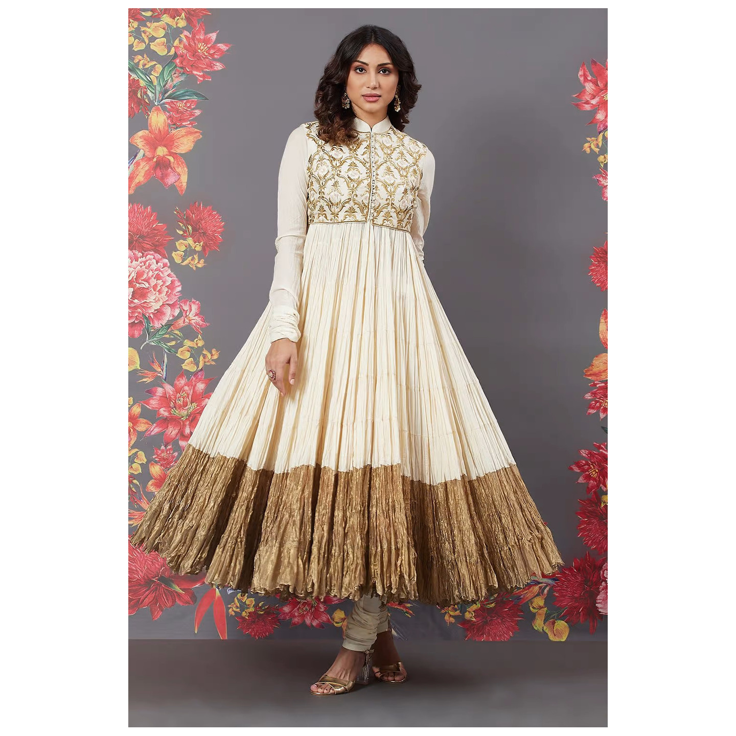 Rohit Bal Off White Chanderi Silk Anarkali Suit Set