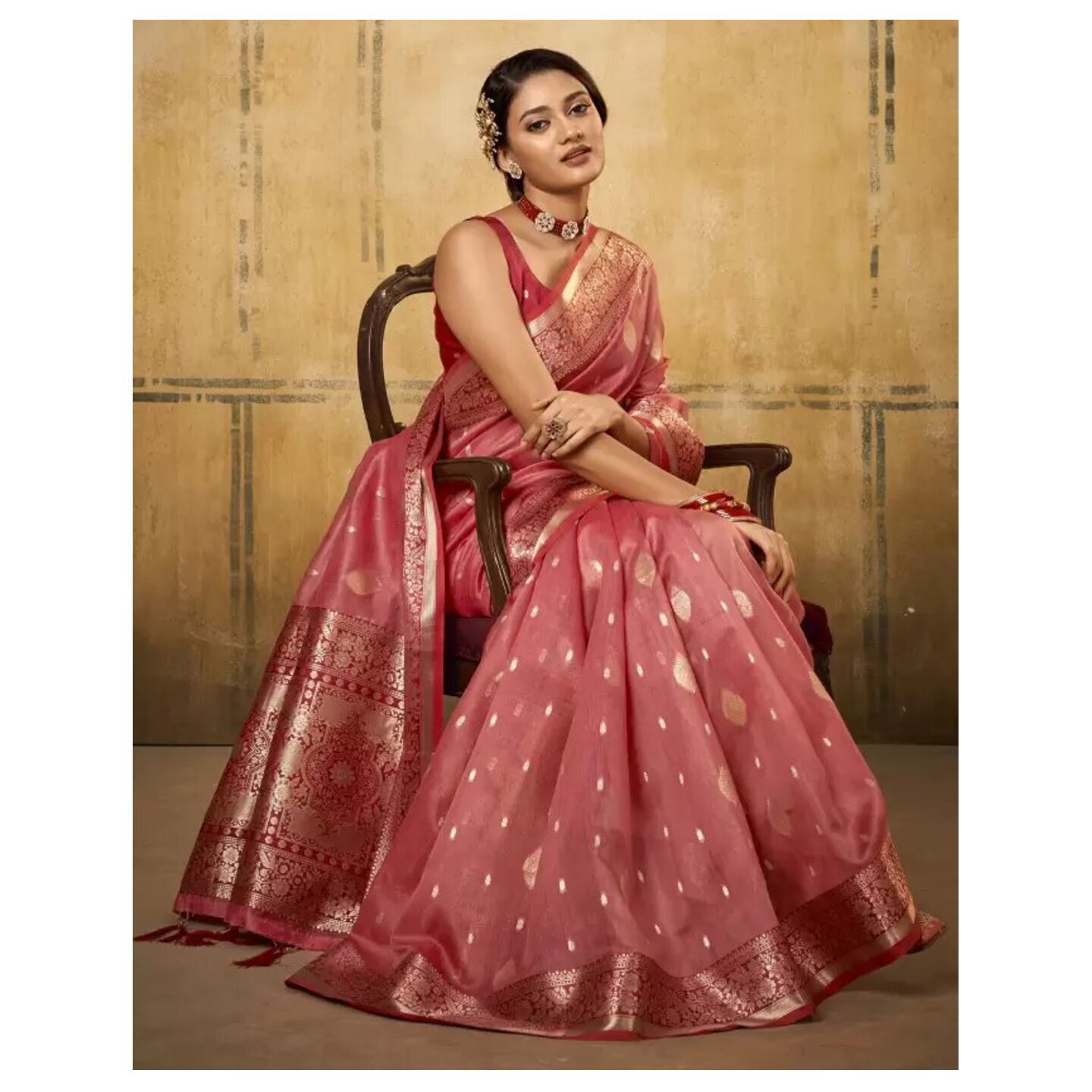 Self Design Embellished Banarasi Pure Silk, Jacquard Saree  Pink, Multicolor