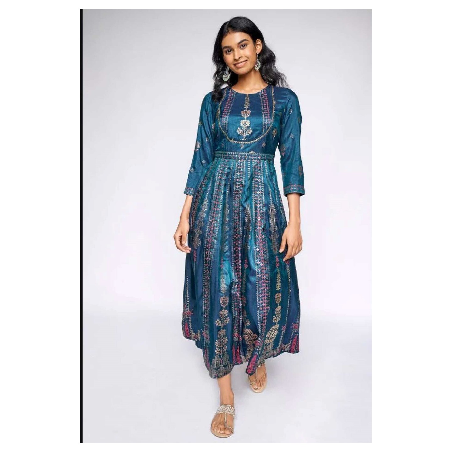 Dark Green Ethnic Motifs Fit and Flare Gown