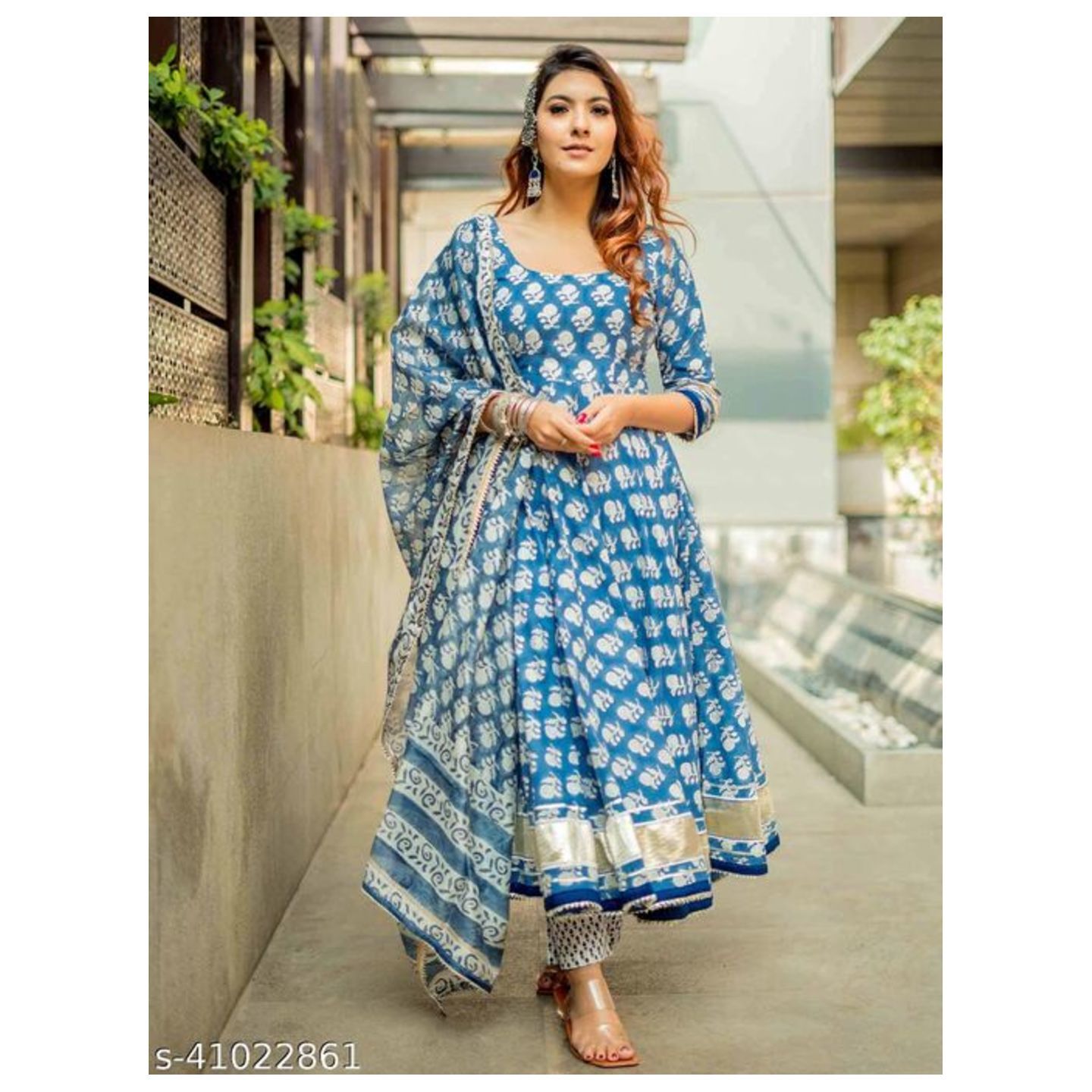 RAMA Aachho STYLE Windy Blue Handblock Cotton Kurta With Pant & Dupatta