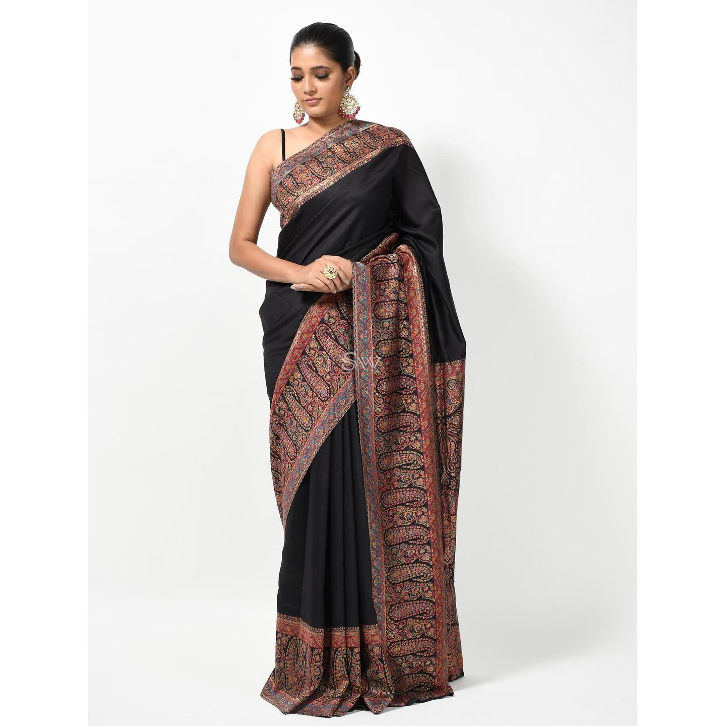 Black Pashmina Moonga Silk Handloom Banarasi Saree