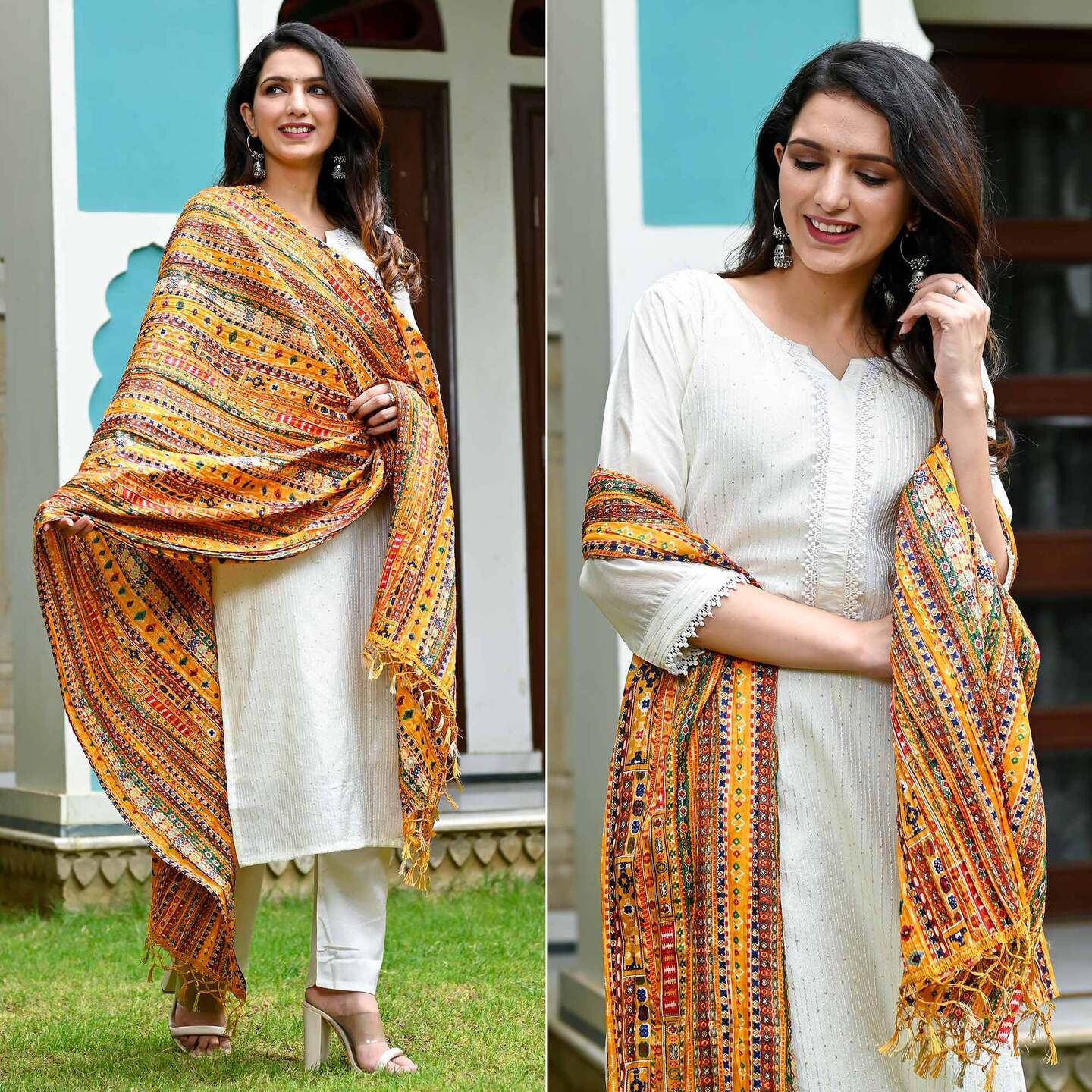 Off-white Sequins Embroidered Chanderi Dress Material