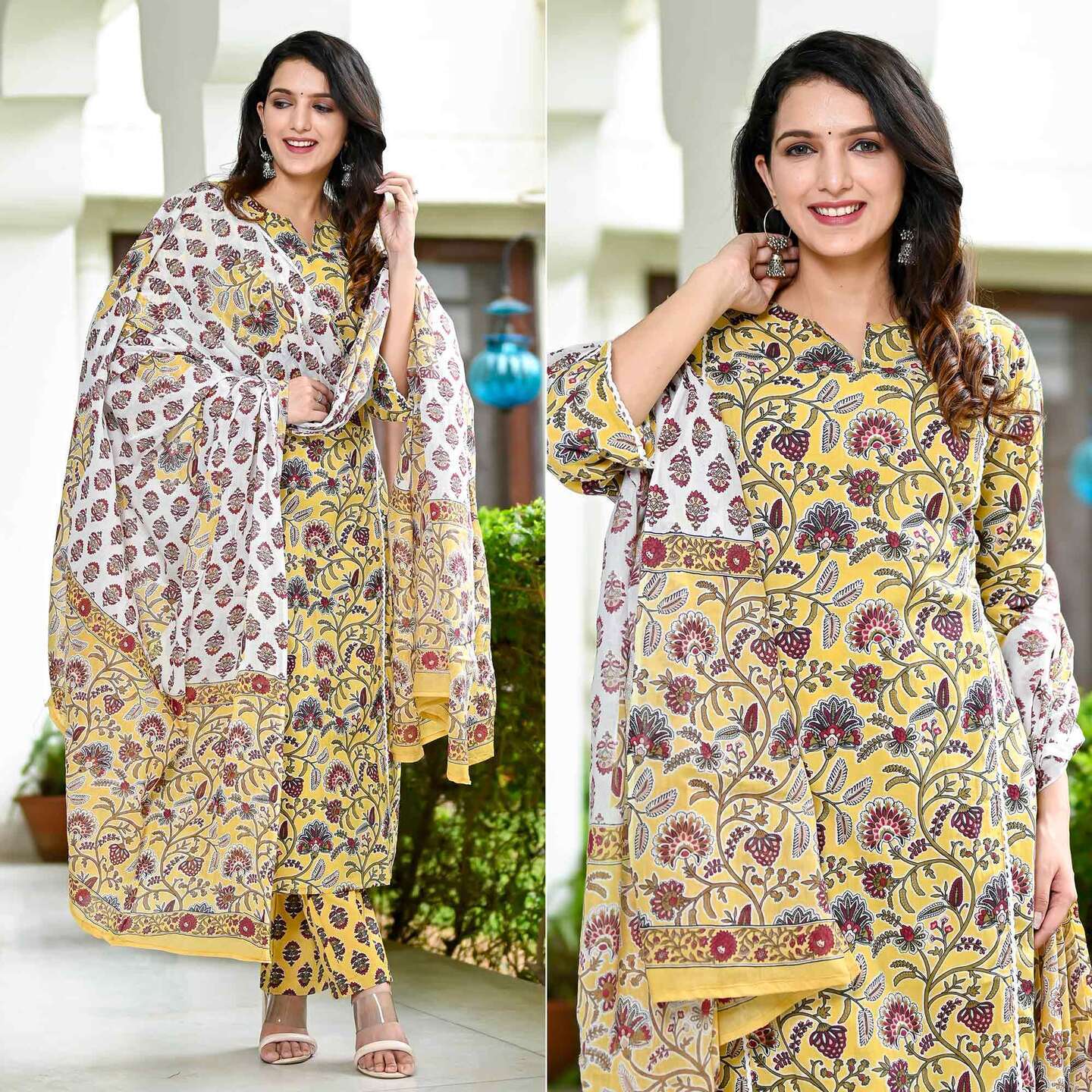 Light Yellow Floral Printed Pure Cotton Salwar Suit