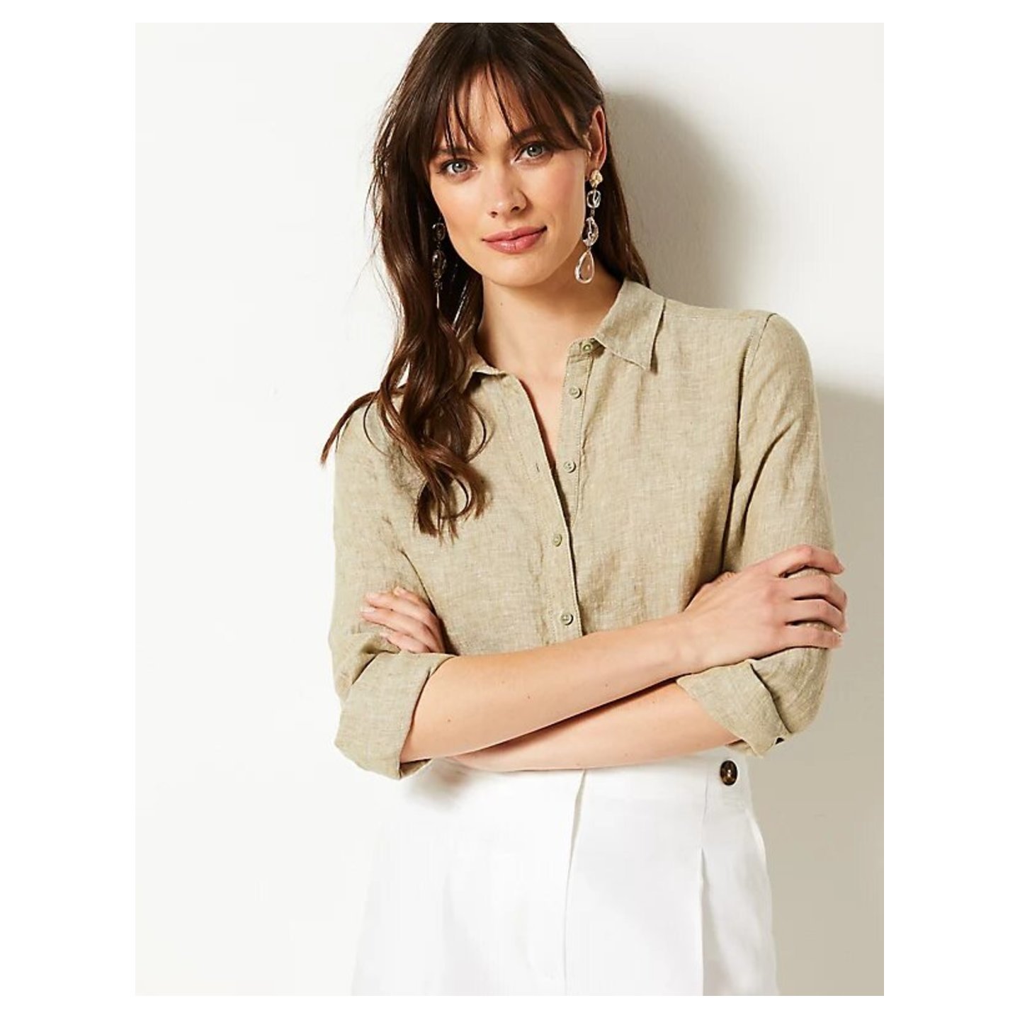 Pure Linen Plain Spread Collar Shirt