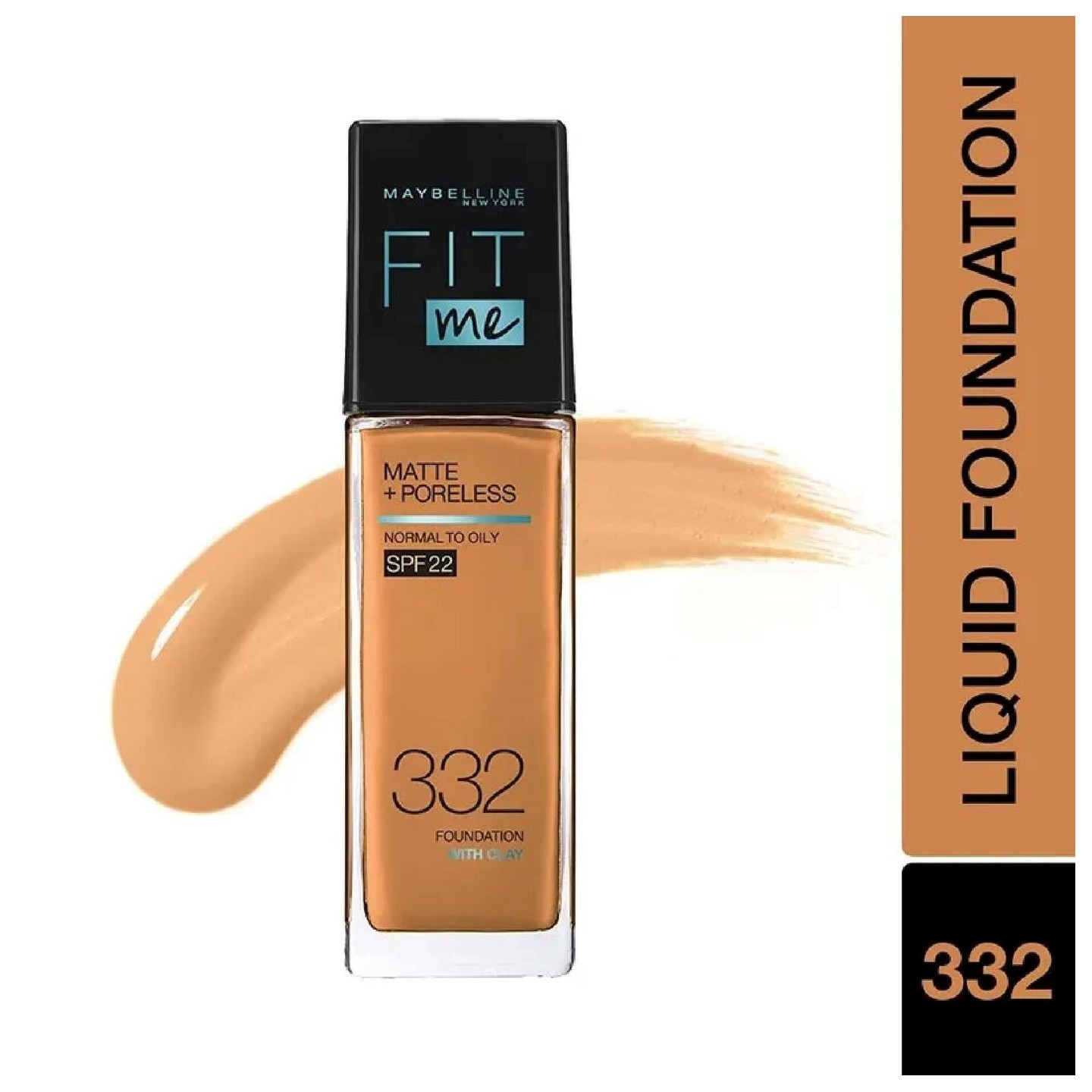 Maybelline New York Fit Me Matte + Poreless Foundation SPF22 With Clay 332 --30ml size- 30 ML Shade -Golden Caramel
