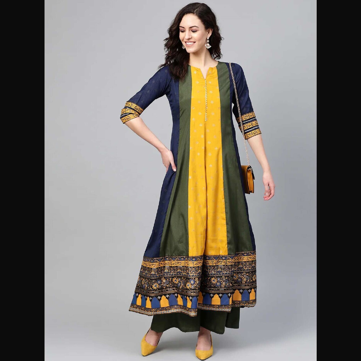 Women's Mustard Color Poly Silk Anarkali Salwar Suit Set- Ahalyaa