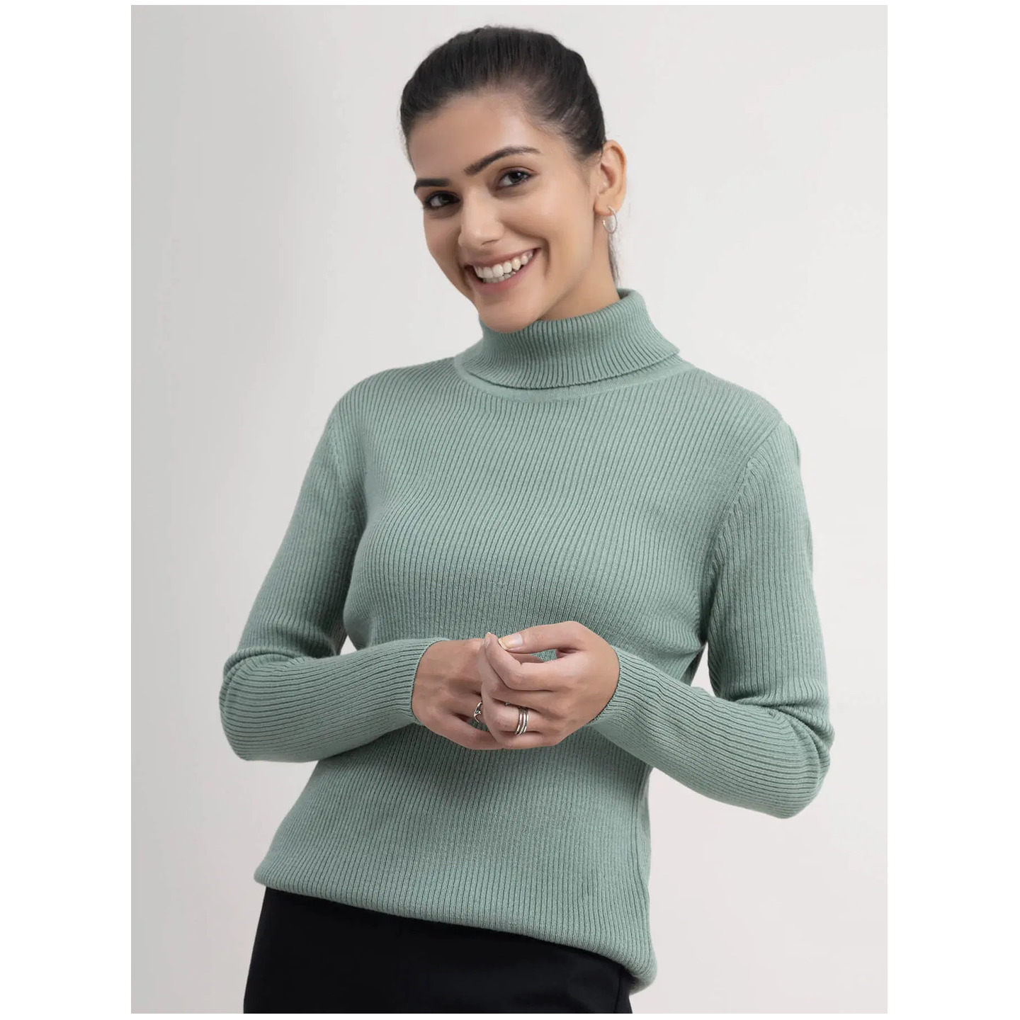 LivSoft Turtle Neck Ribbed Sweater - Sap Green