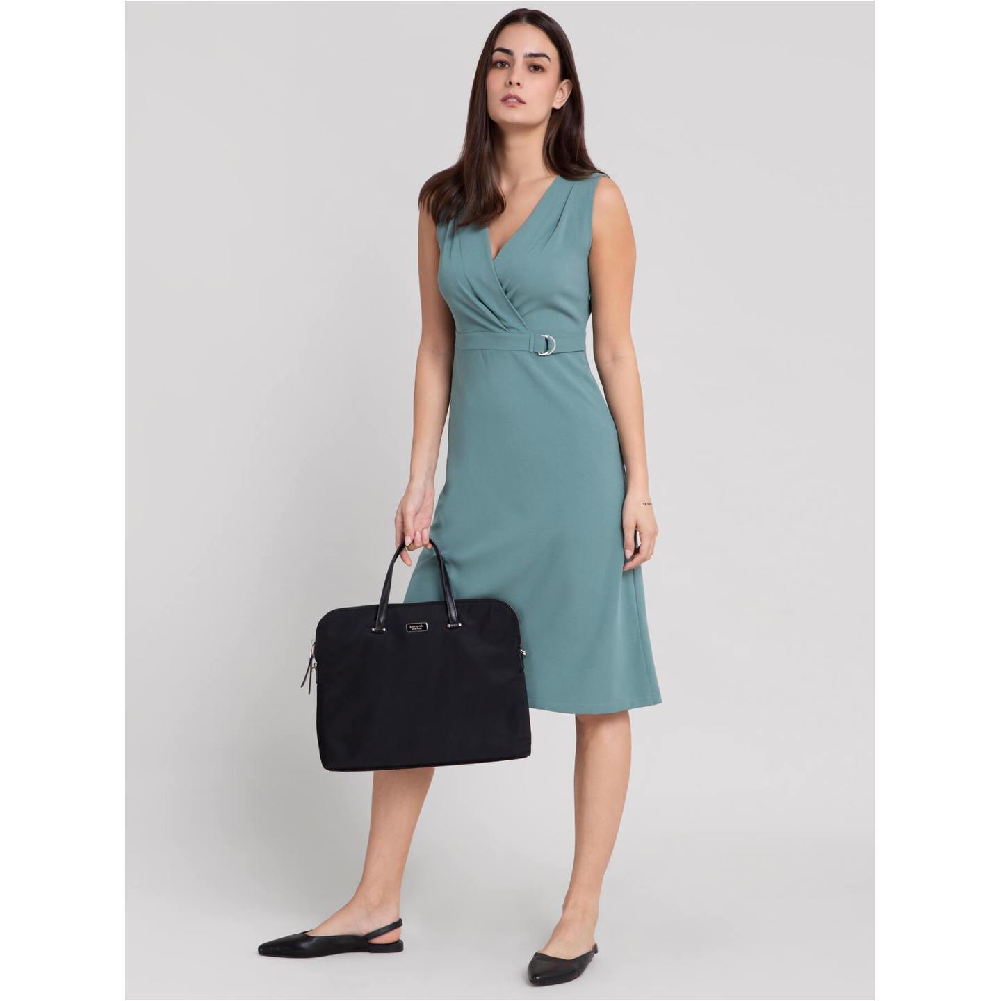 V Neck Wrap Dress - Green