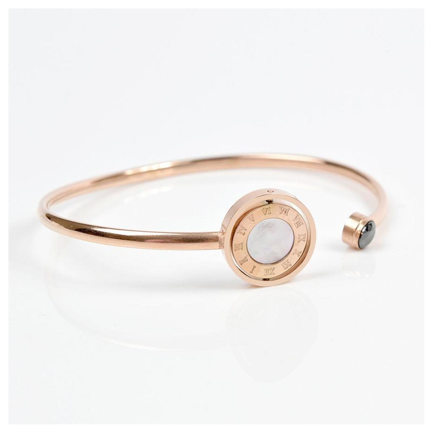 Black Crystal & Reversible Disc Cuff - Rose Gold