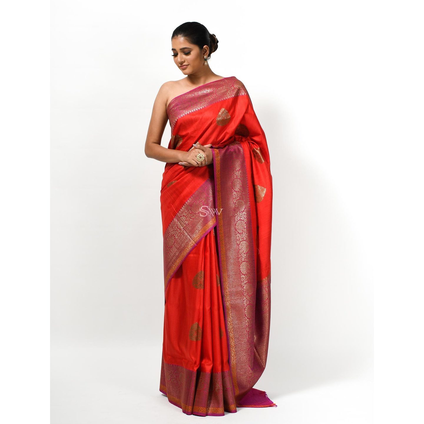 Red Dupion Silk Handloom Banarasi Saree