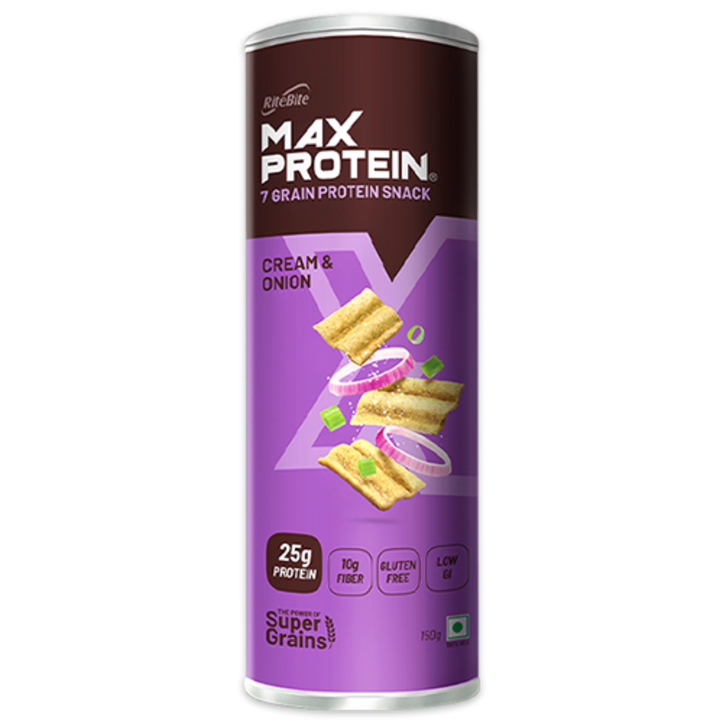 Max Protein Cream & Onion Chips 100% Vegetarian 4g fiber Gluten-free Low GI ,  1 x 150 gm,