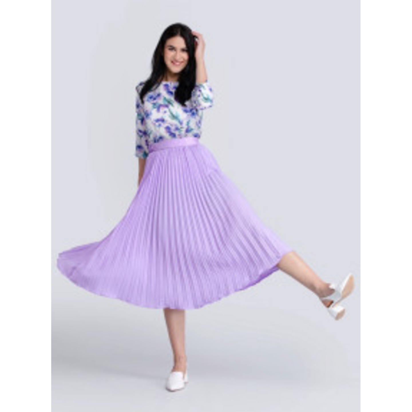 Pleated Flared Midi Skirts-