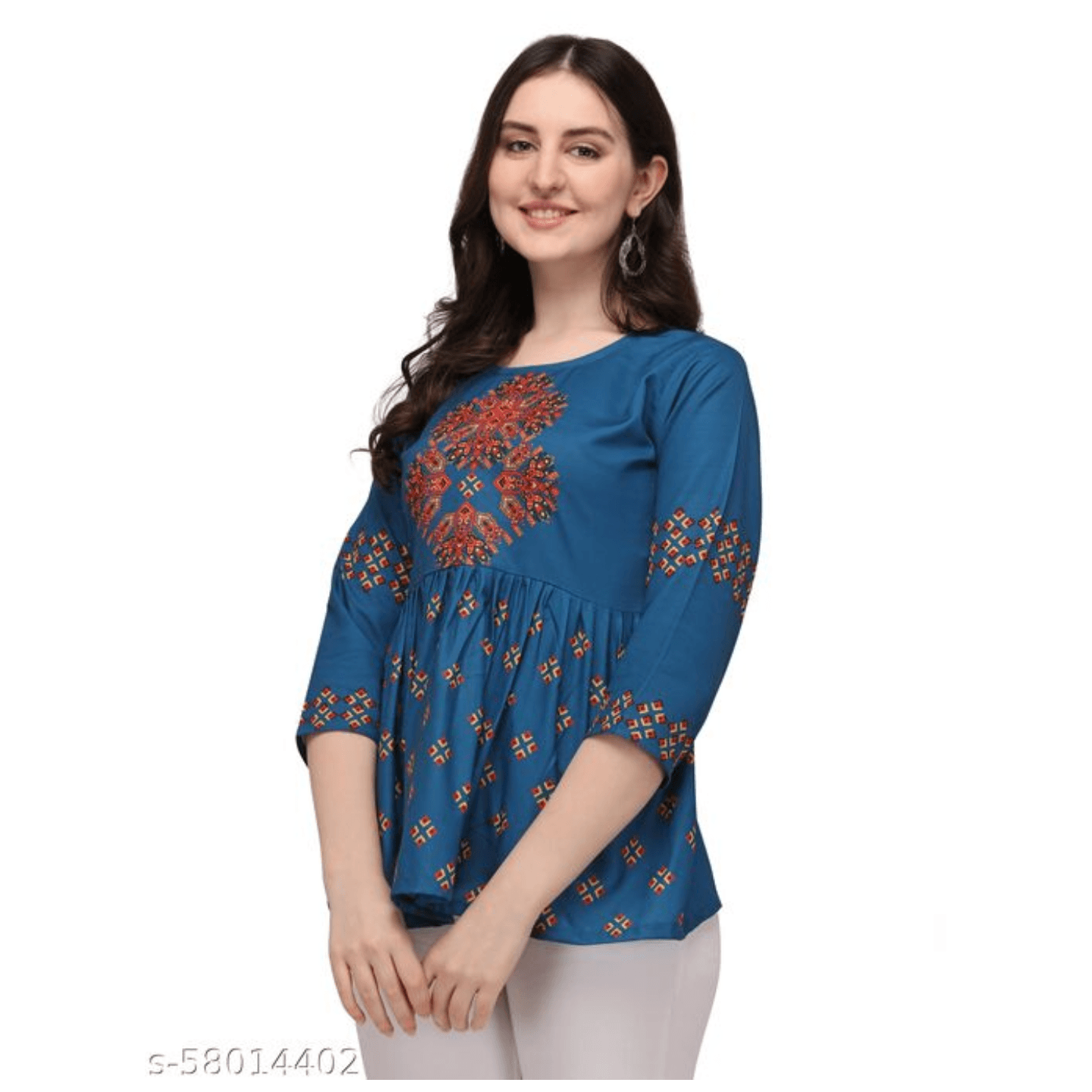 Bijmantra Casual Regular Sleeves Geometric Print Women Top