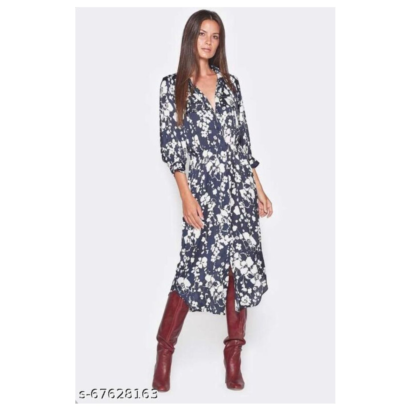 Fabulous Office and Party Wear Micro Crepe Stitched Floral Printed Knee Length Western Dress with Waist Tie Up