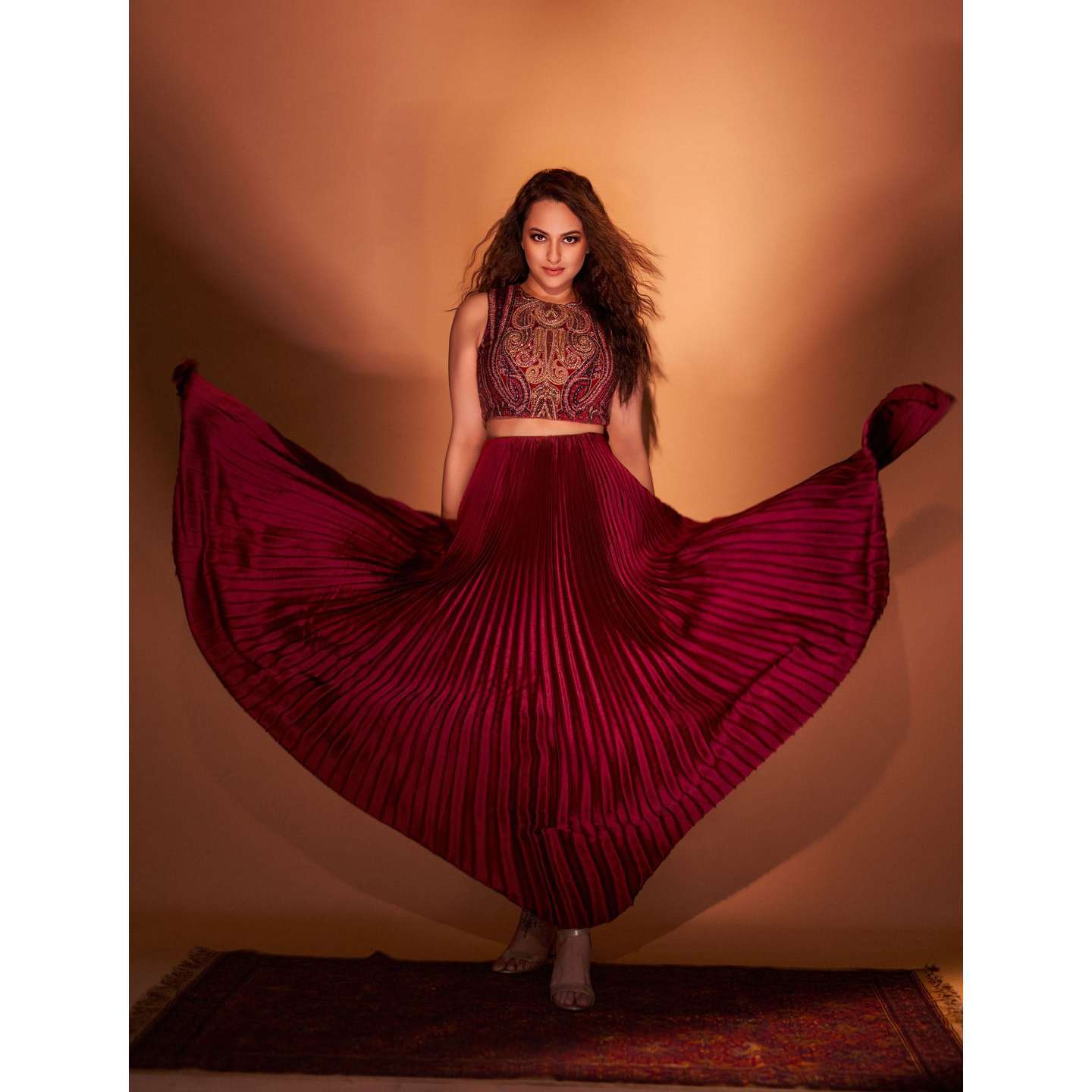 Sonakshi Sinha in a Burgundy & Beige Atima Ensemble