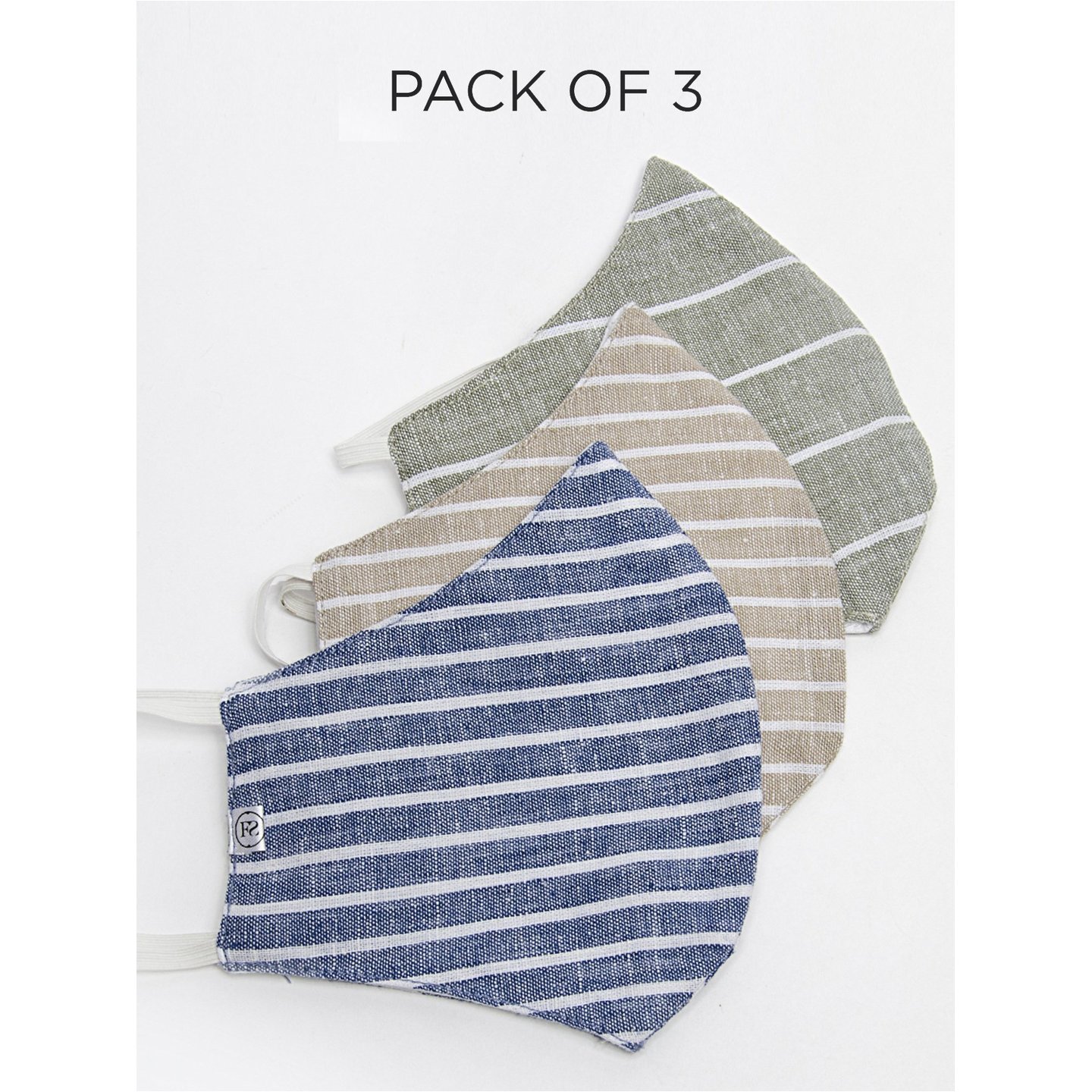 Sterilised Cotton Linen Reusable Face Protects - Striped