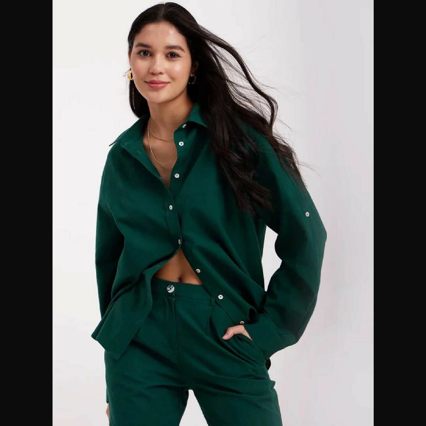 Linen Oversized Shirt - Emerald Green