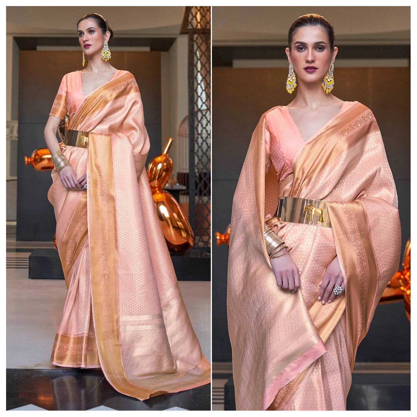 Peach Woven Art Silk Saree