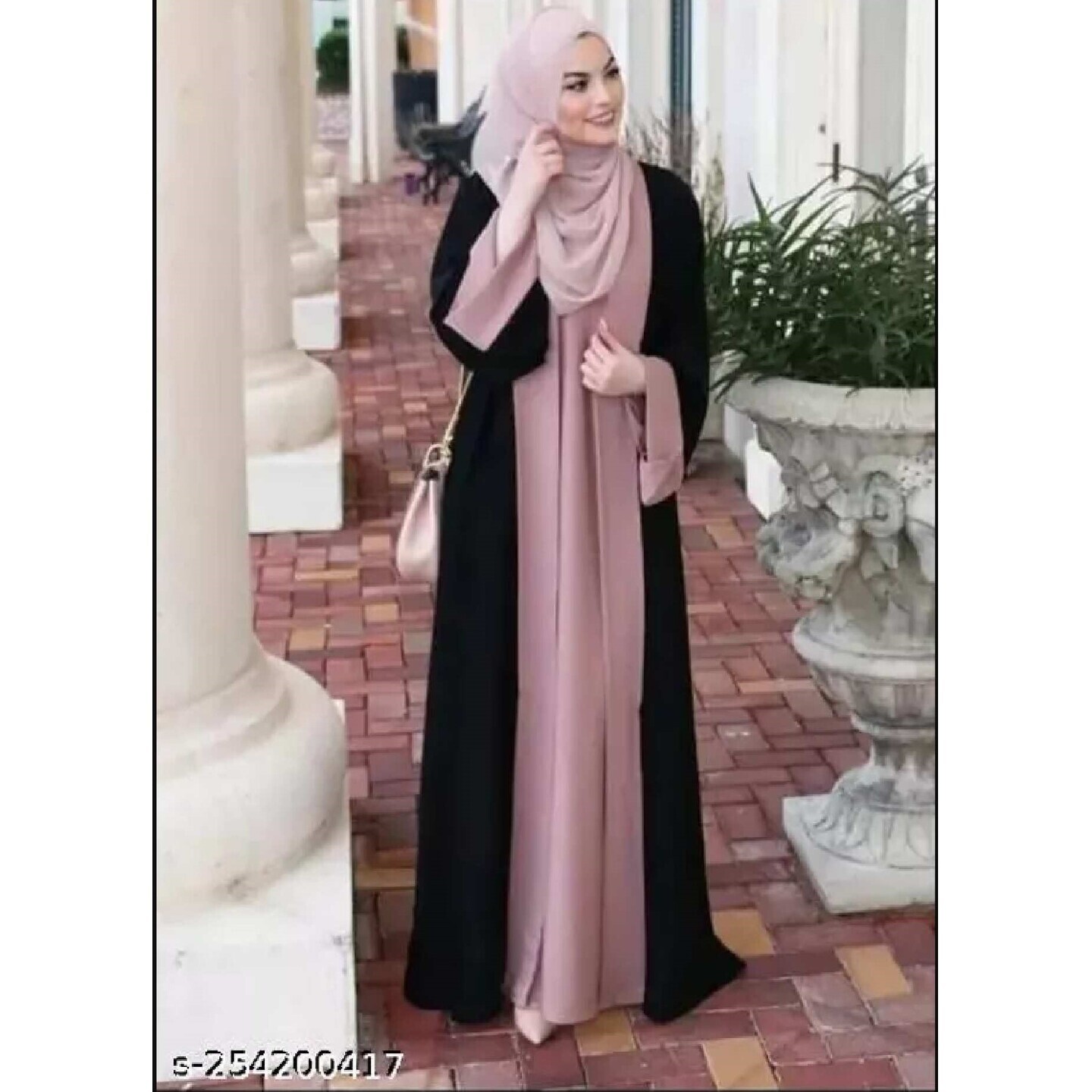 Stylish Nagma Pink Jacket Abaya Burqa With Bell Sleeves & Belt 