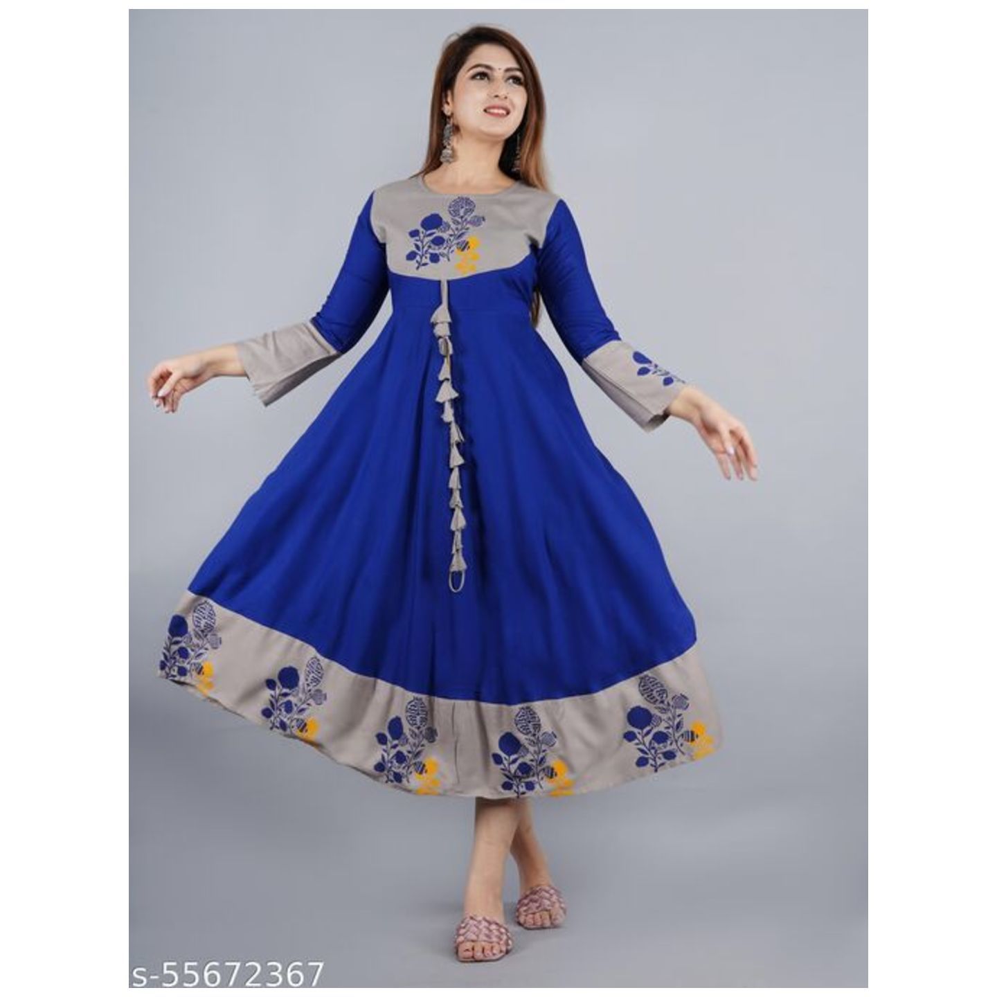 Women Rayon Printed Blue Stylish Kurti