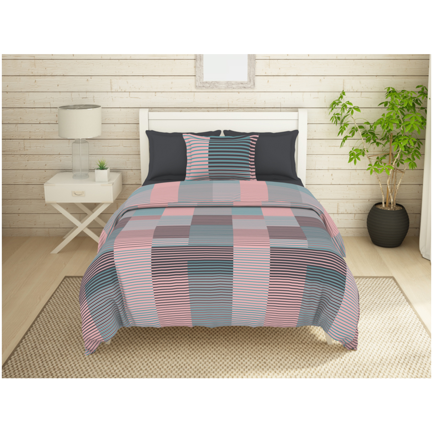 Geostance Air Purifying 100% Cotton Single Bedsheets (Geometric, 152cm X 224cm) - Pink