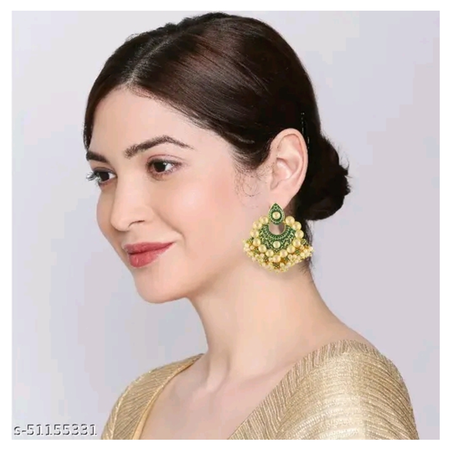 Spargz Traditional Alloy Festive Wear Gold Plated Synthetic Stone & Bead Chandbali Earring For Women