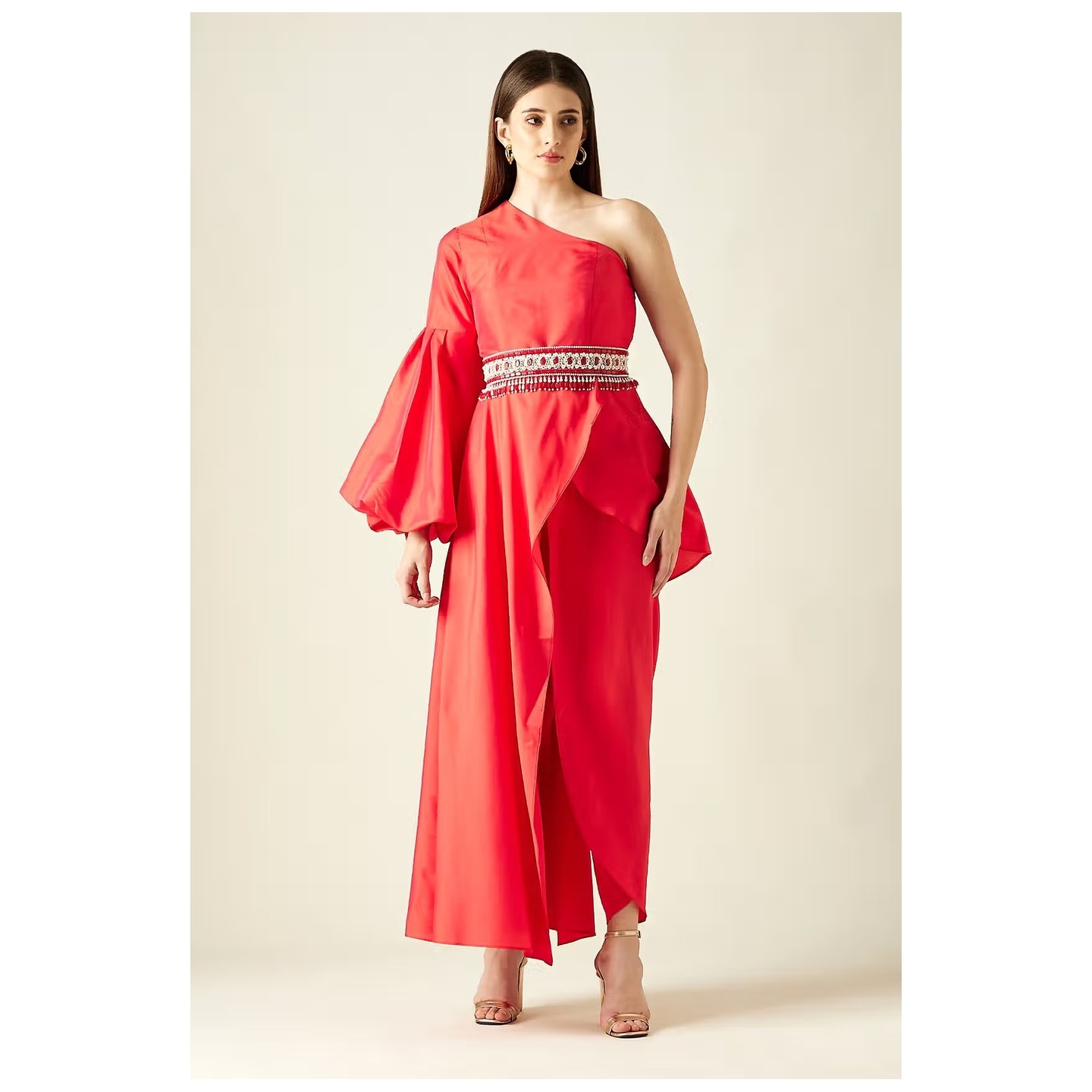 AAKAR Matka Silk Flared Tunic And Draped Skirt Set 