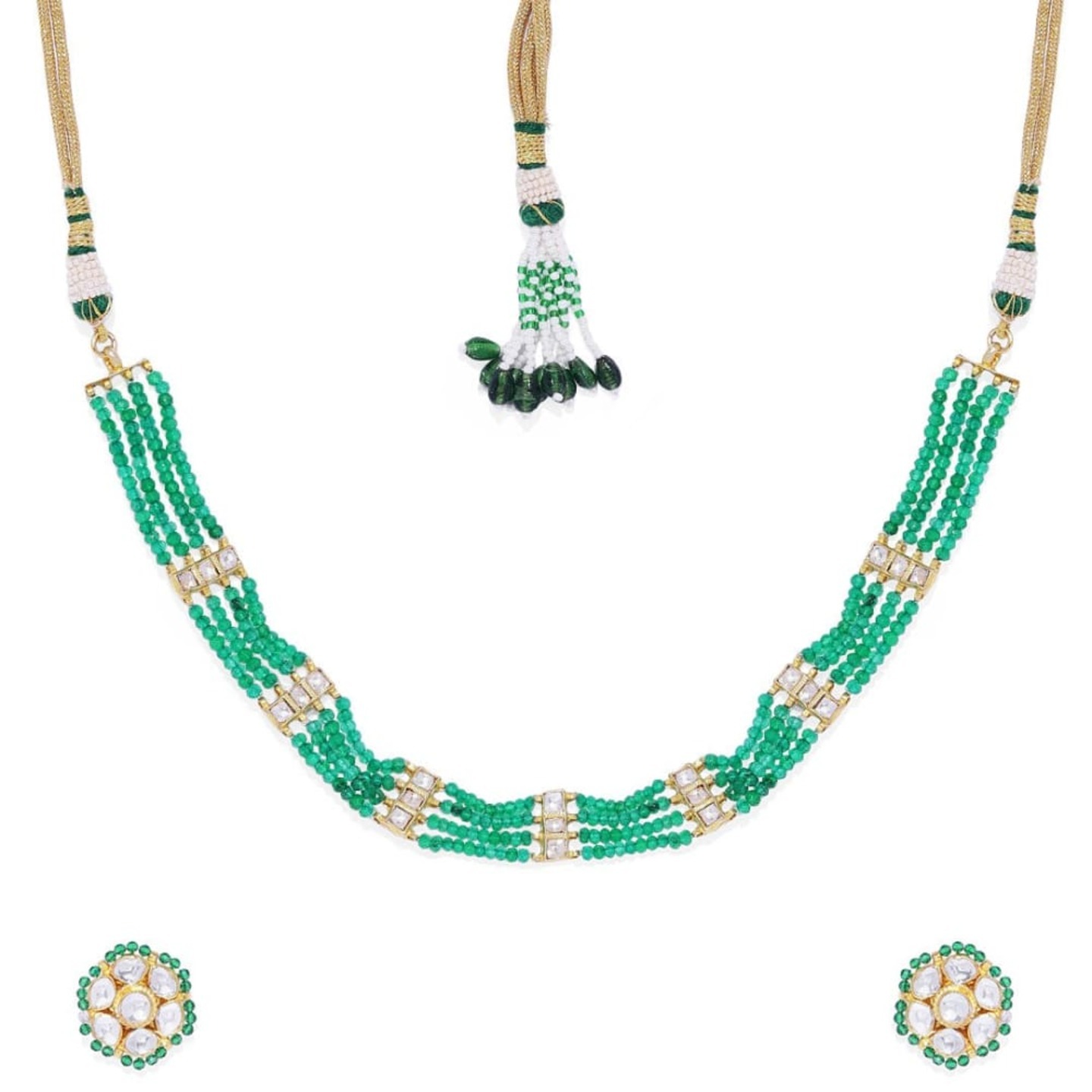 DELICATE PACHI KUNDAN EMERALD BEADS CHOKER SET FOR WOMEN