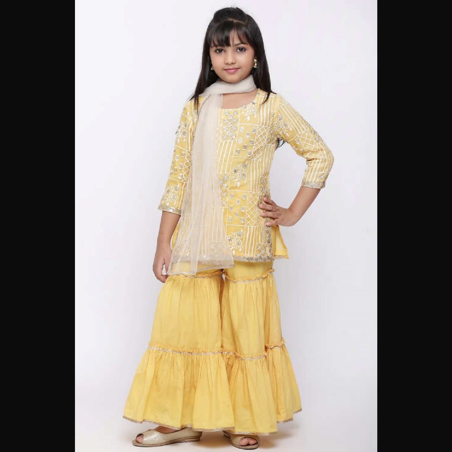 Yellow Art Silk Sharara Suit Set