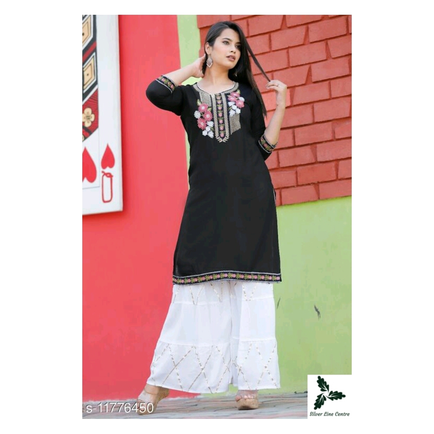 Womens Embroidered Kurta with Sharara