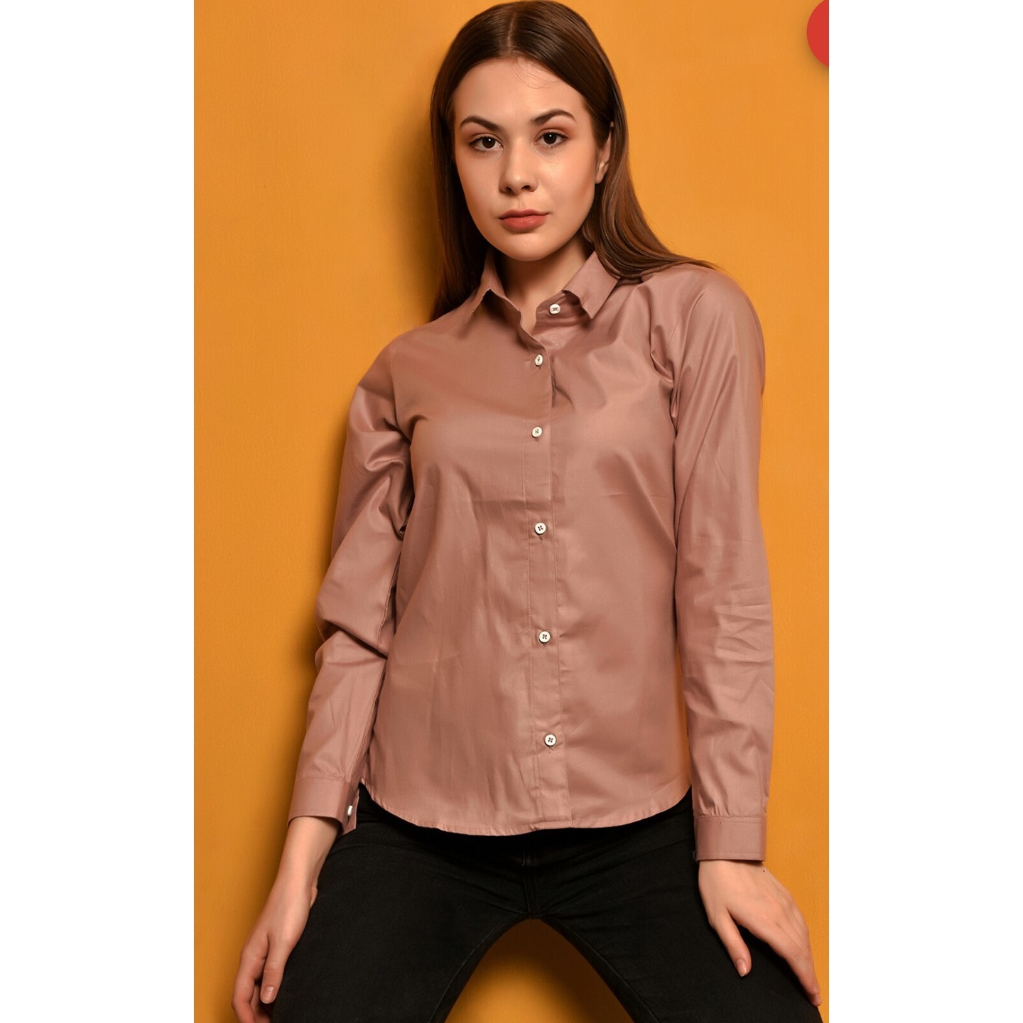 Women's Solid Peach Regular Fit Shirt