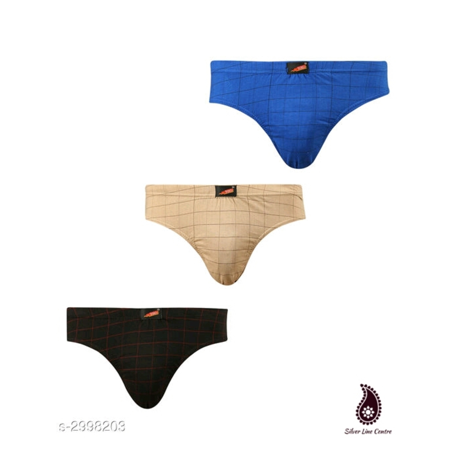 Men's Checkered Solid Cotton Briefs-Combo 3 pcs