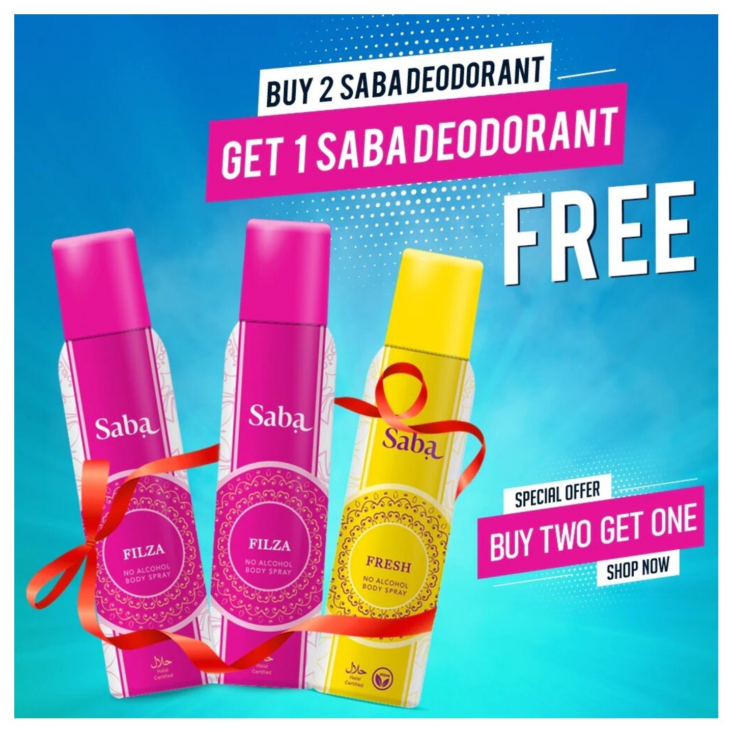 SABA Deodorant 2 Saba Filza + 1 Saba Fresh Free Size-150 ml