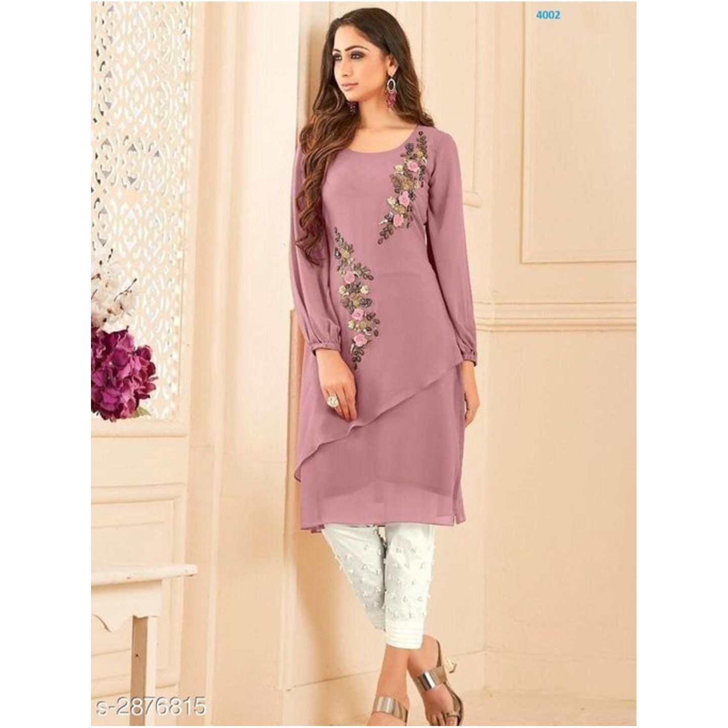 Women Georgette Layered Kurta With Pants