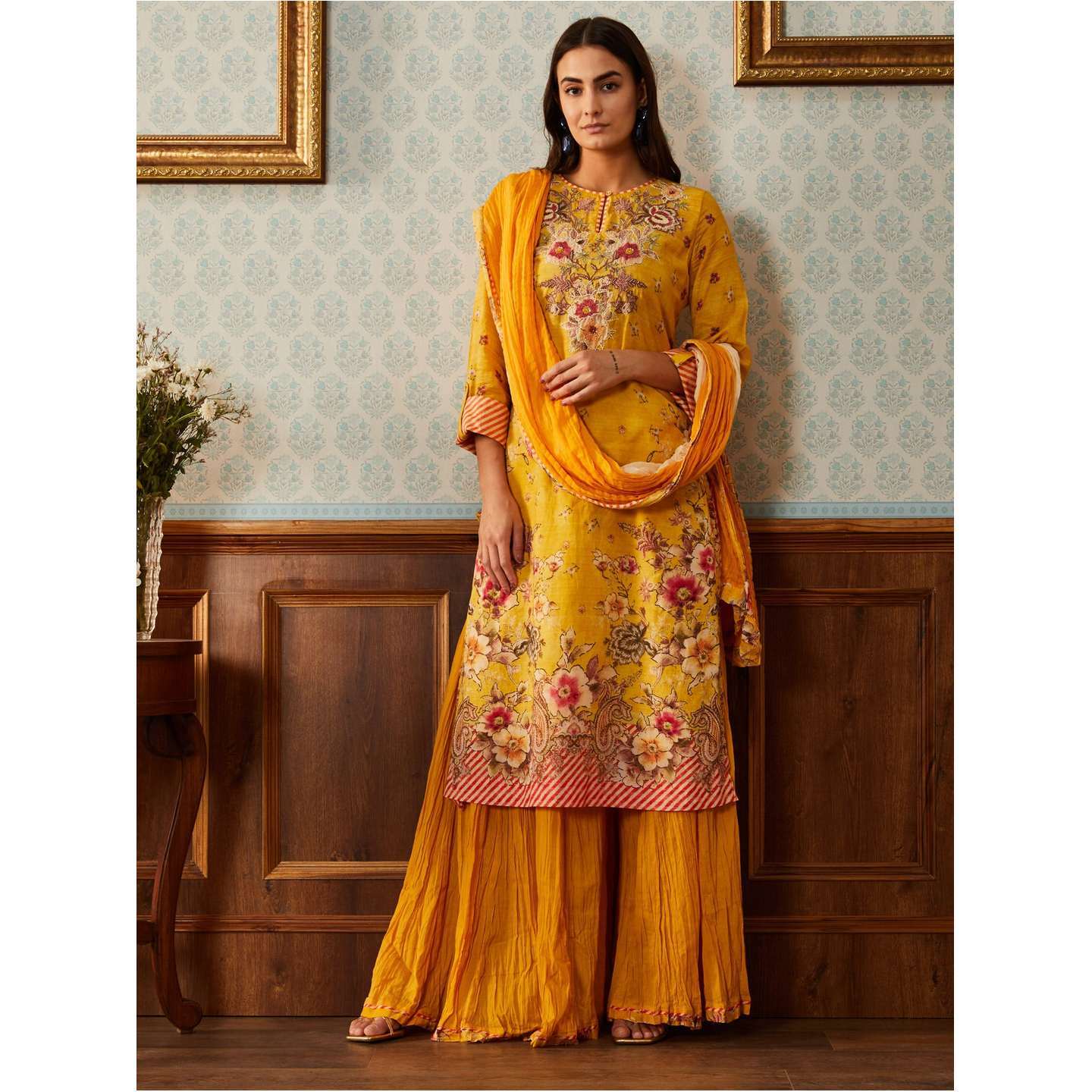 Yellow Floral Print Suit Set