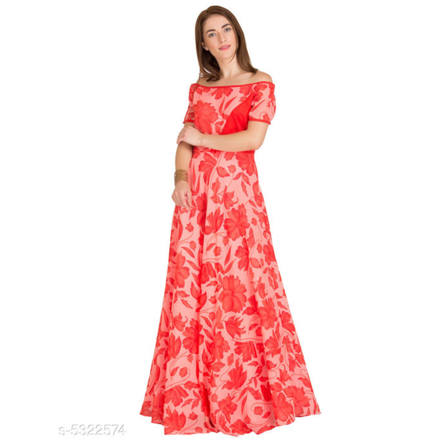 Women's Printed Red Georgette Dress