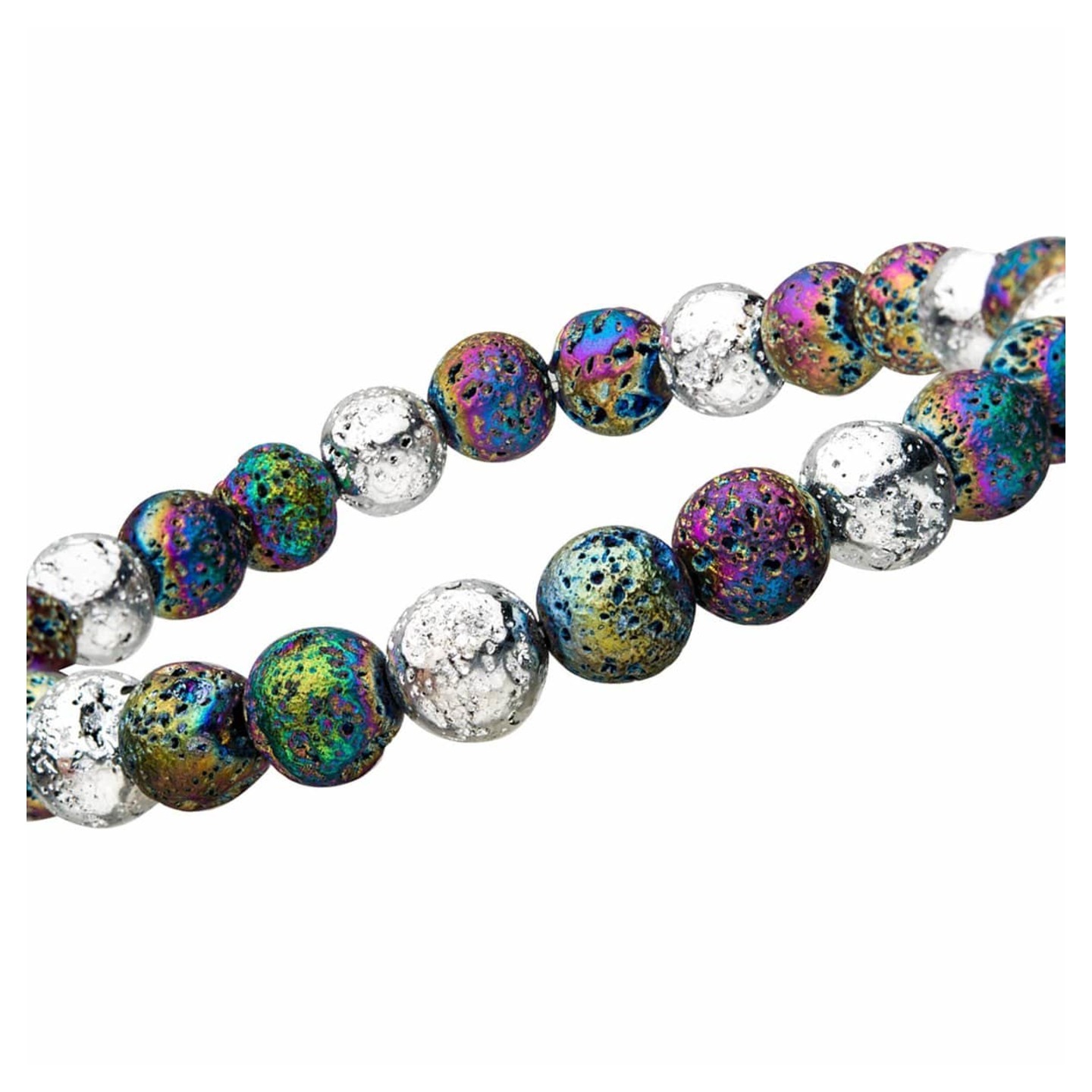 Silver & Multicolored Lava Bead Expandable Bracelet