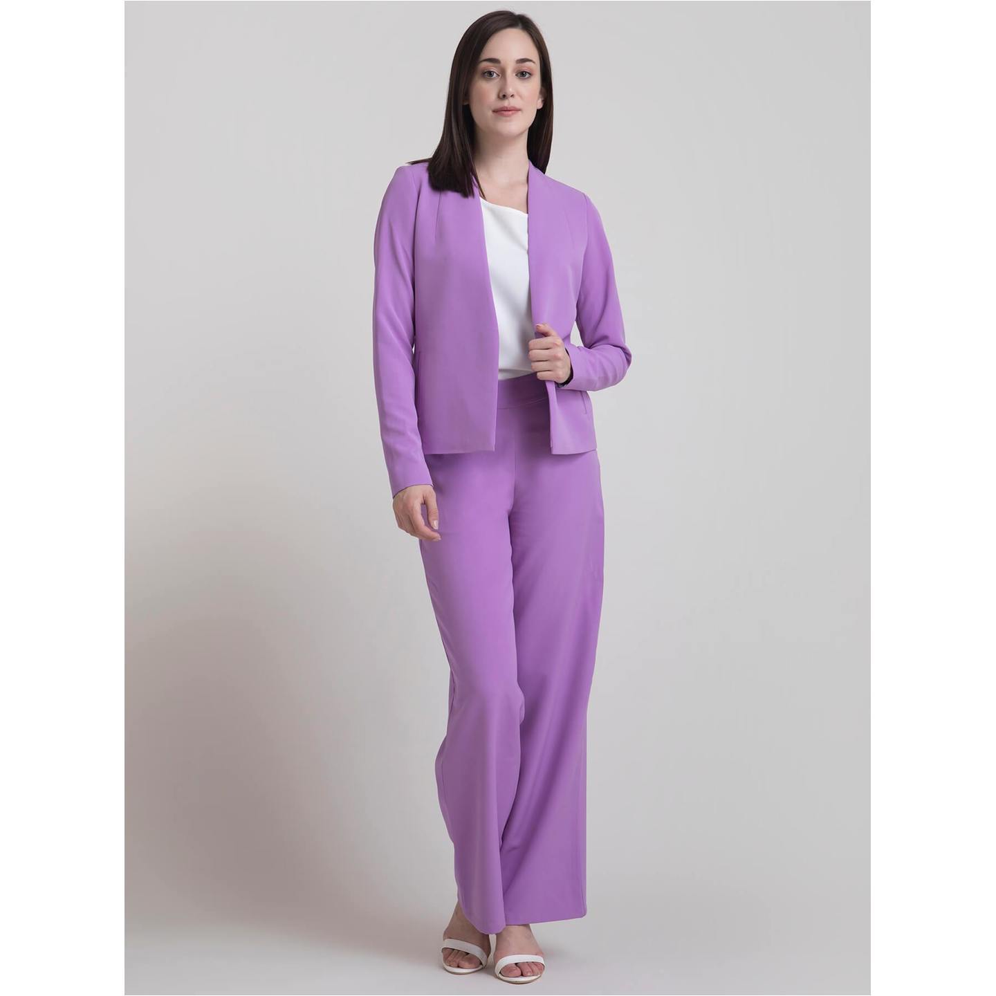 Stylish Jacket and Wide Leg Pants Co-ord - Lilac