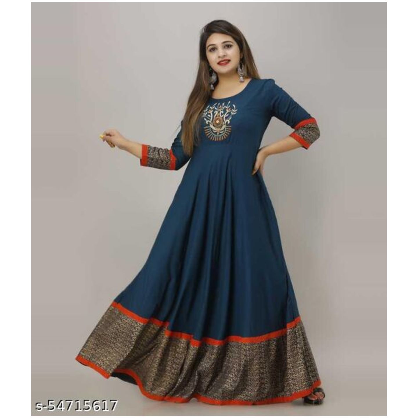 Women Embroidered Rayon Anarkali Kurta (Blue)