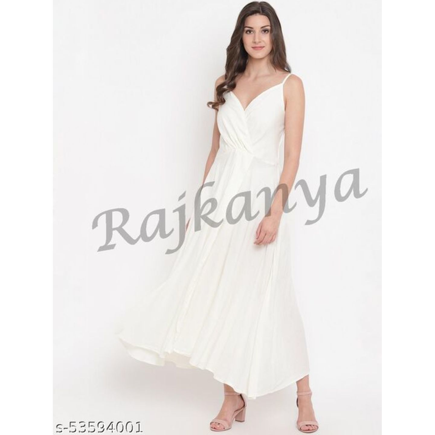 Rajkanya Rayon Front Open Gown For Girls and Women White