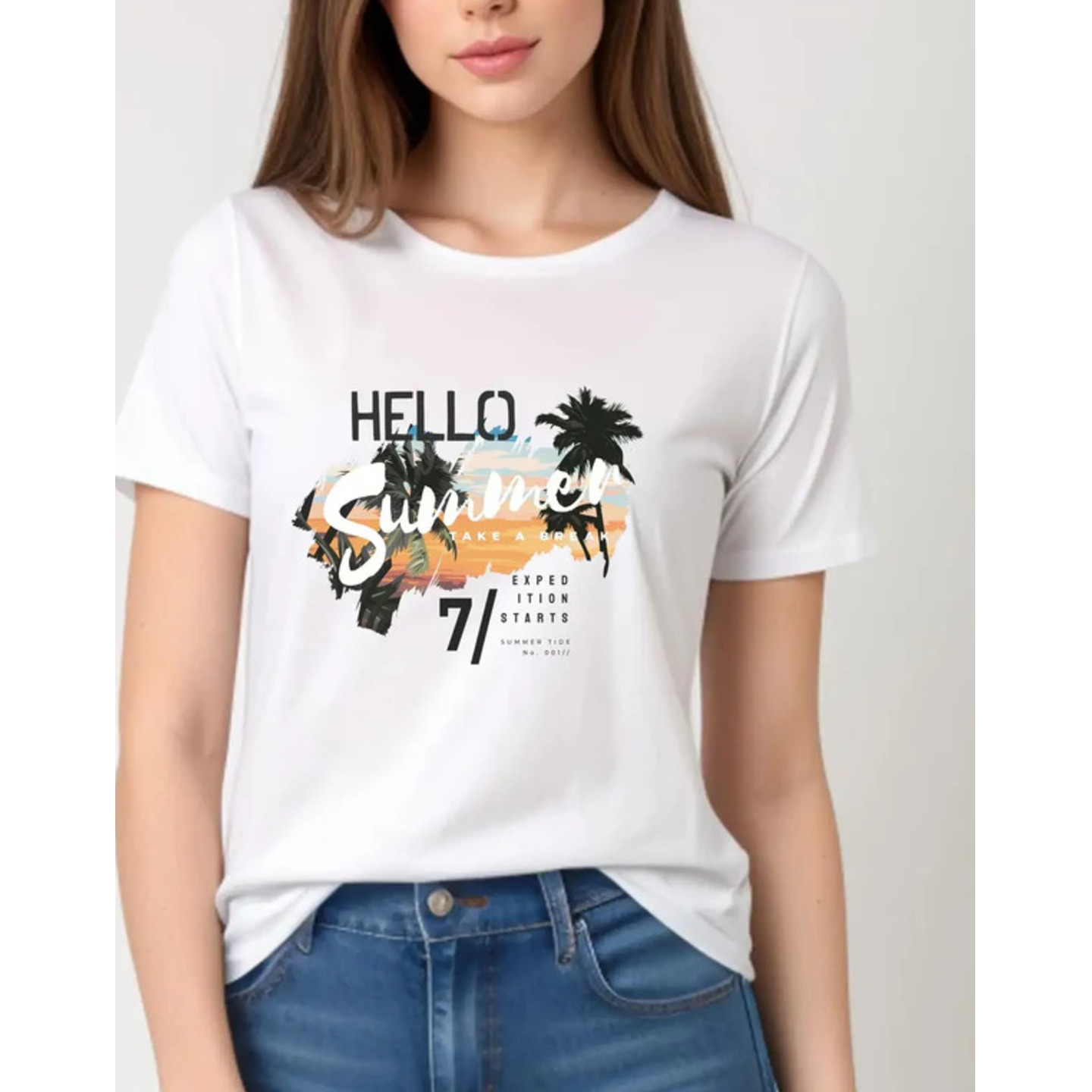 Naazfit Hello Summer Day White T-Shirt for Women