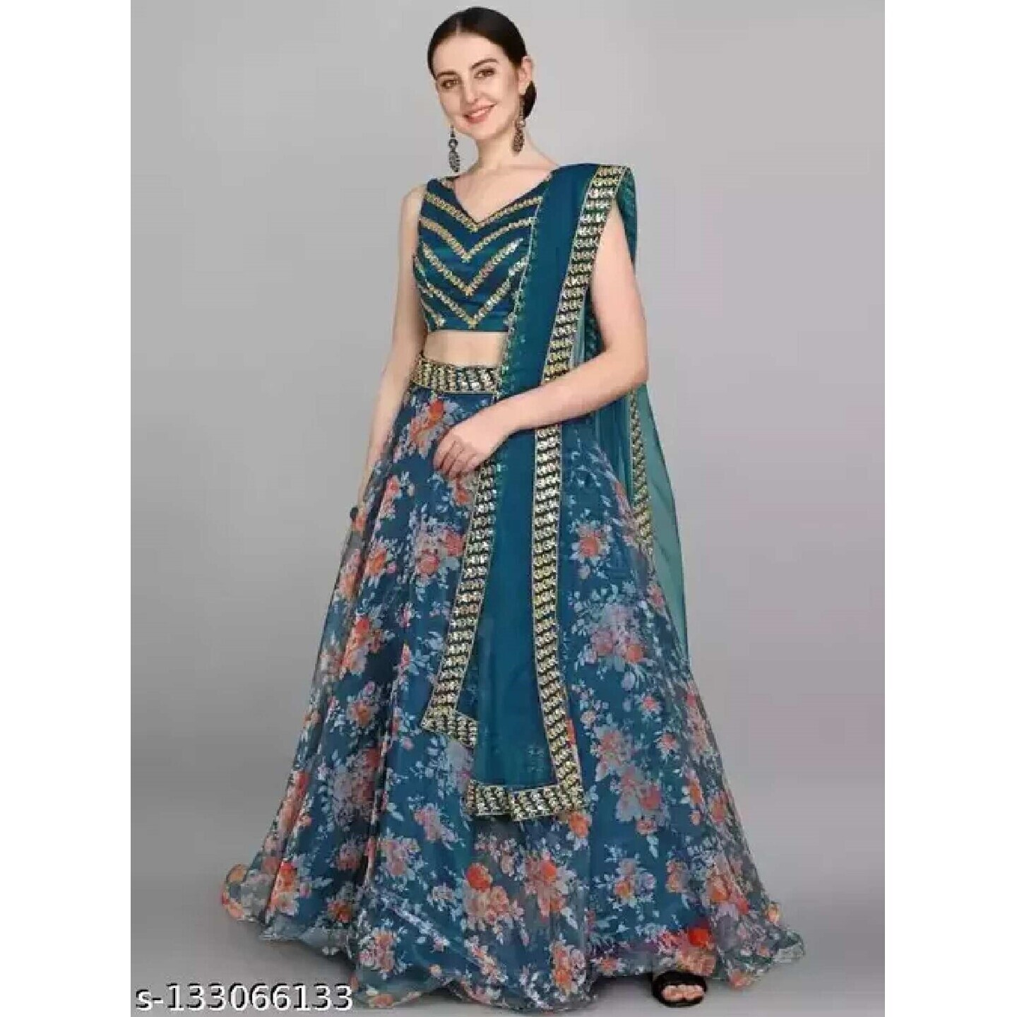 Elegant Digital Print Semi-Stitched Lehenga Choli  Size- Semi -Stitched, Free Size 