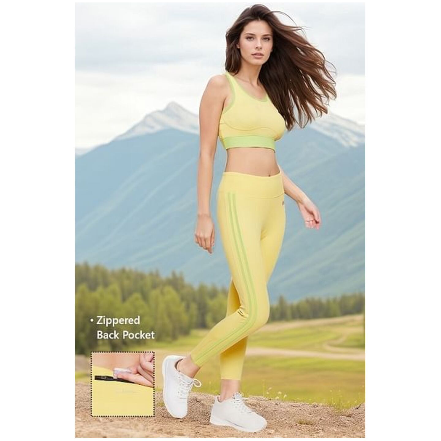 High Rise Active Tights in Lemon Yellow with Back Pocket 