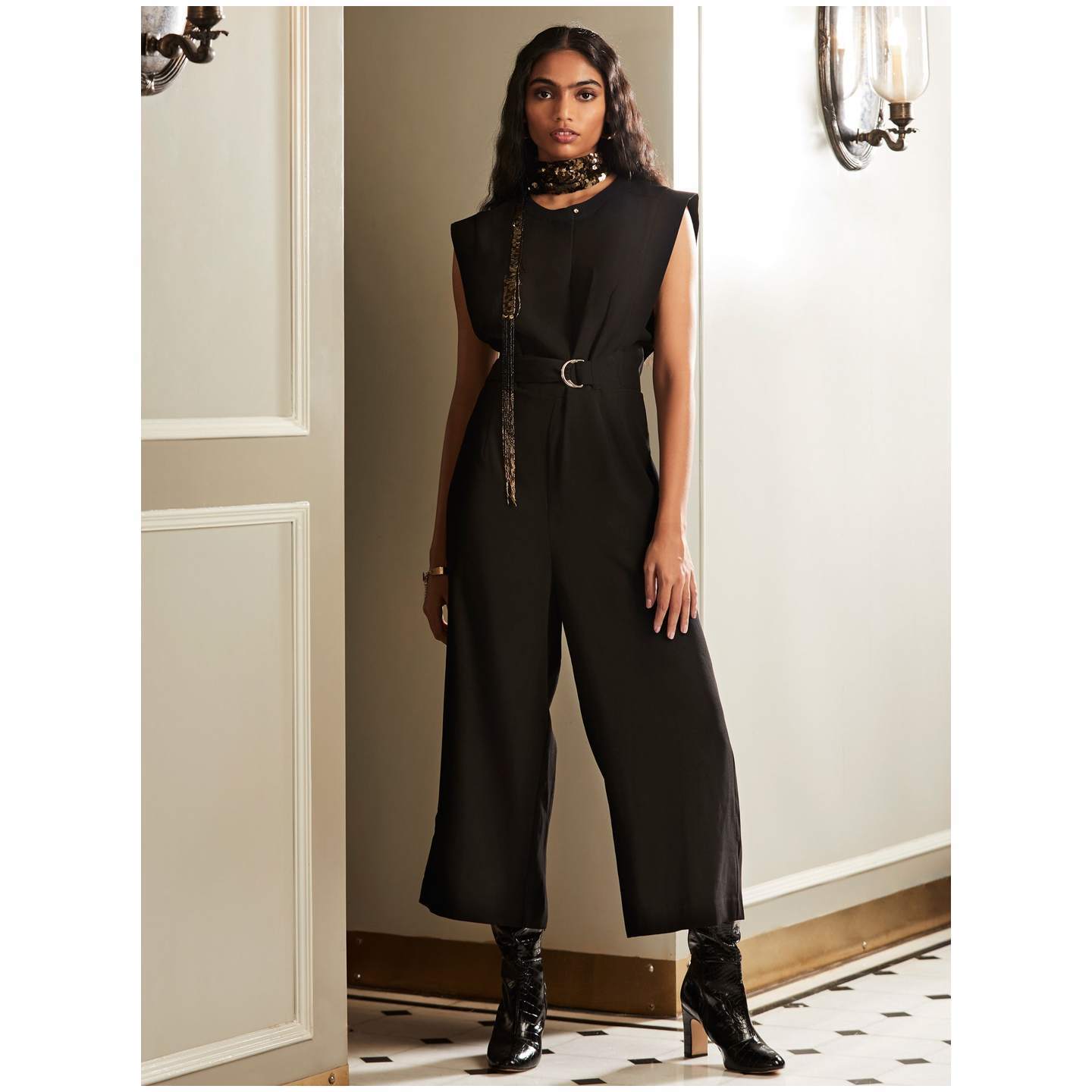 Black Structured Jumpsuit FIT TYPE: FITTED