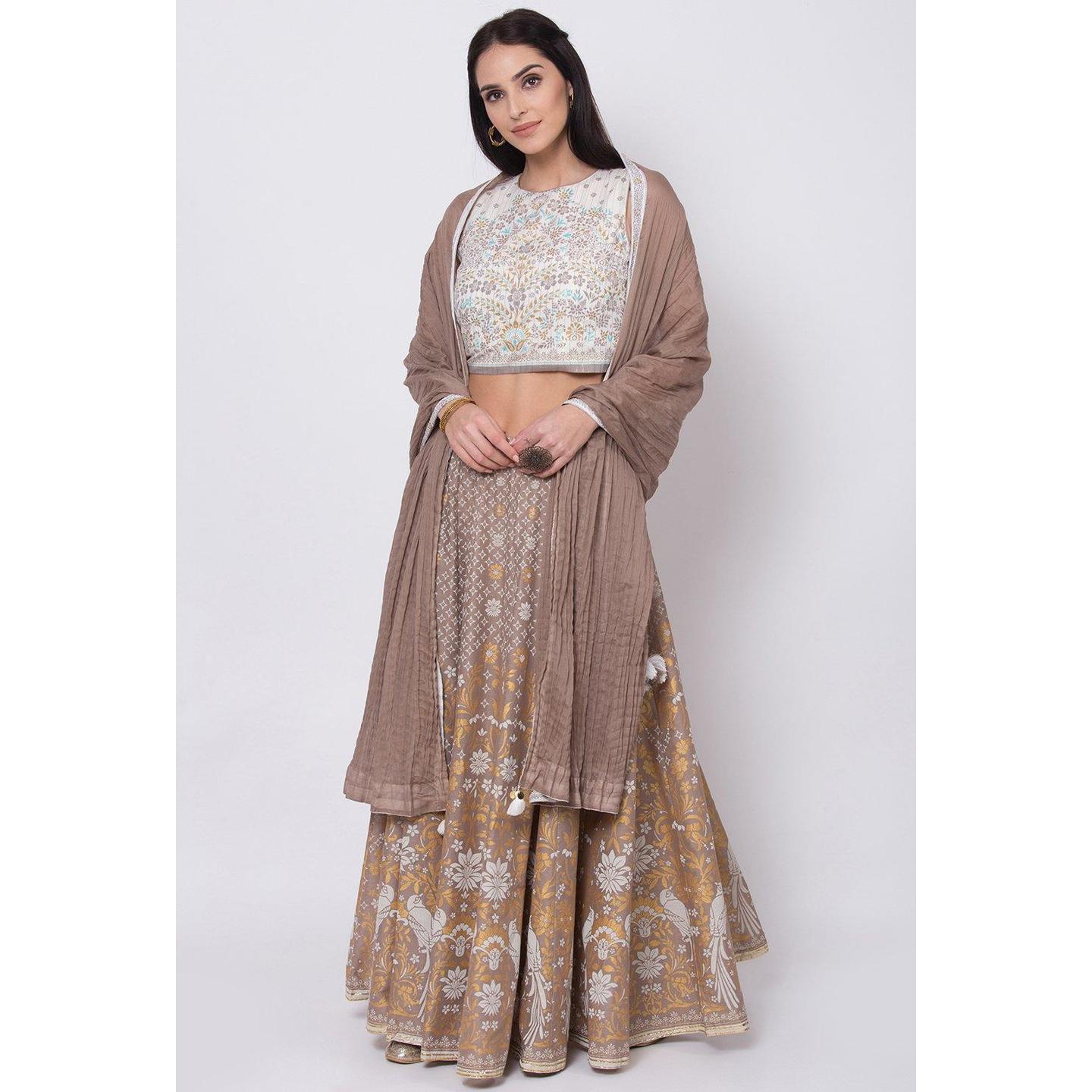 Off White And Brown Lehenga Set