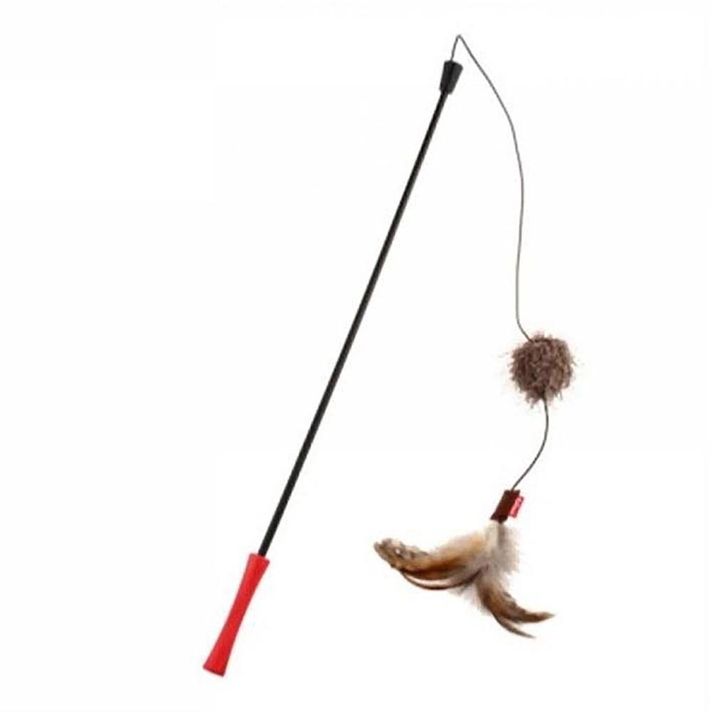 GiGwi Feather Teaser Catwand with Natural feather Plush tail & TPR Handle (Red/Natural)